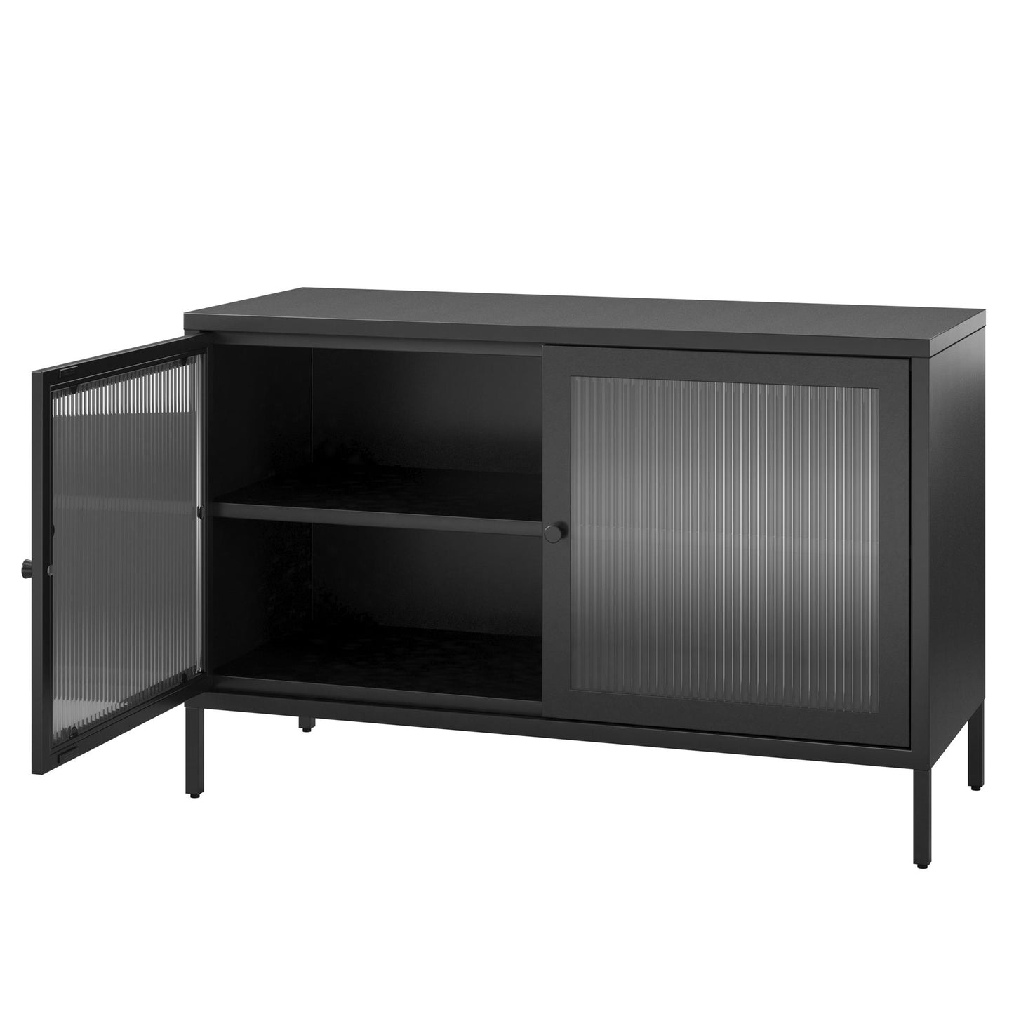 Ashbury Heights 2 Door Storage Cabinet-Fluted Glass Metal Locker, Black - Black