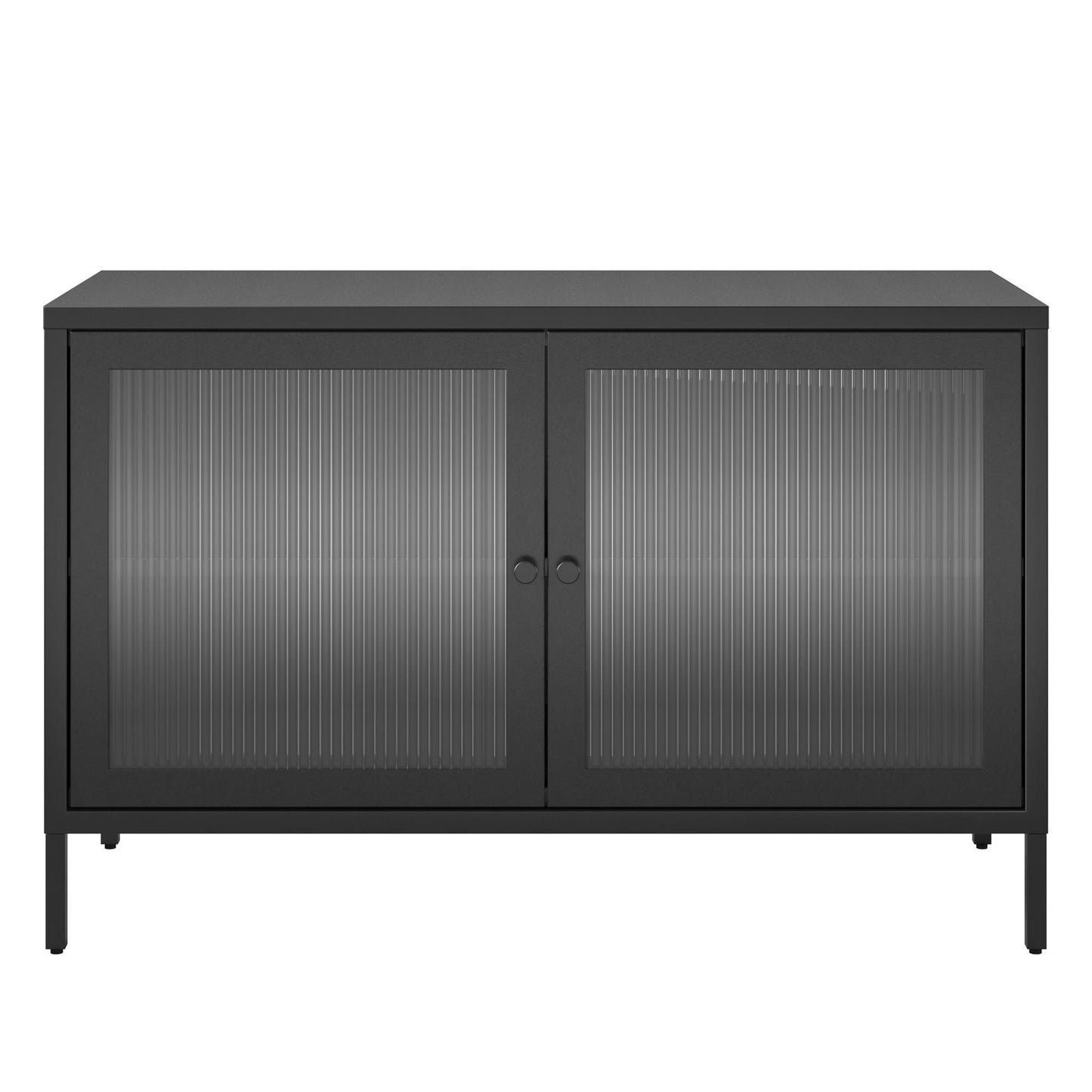 Ashbury Heights 2 Door Storage Cabinet-Fluted Glass Metal Locker, Black - Black