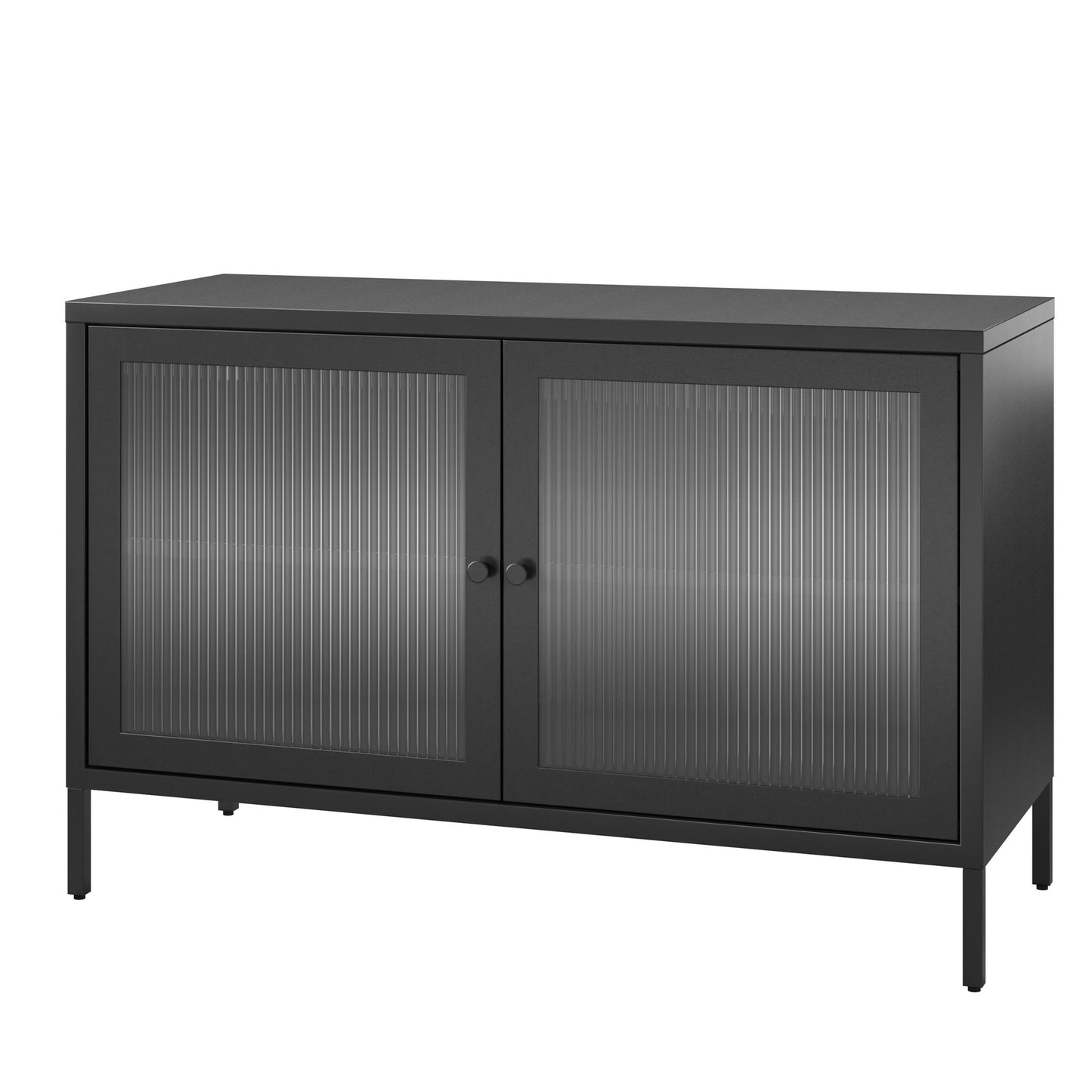 Ashbury Heights 2 Door Storage Cabinet-Fluted Glass Metal Locker, Black - Black