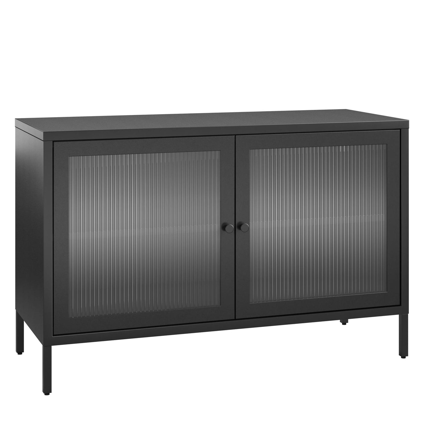 Ashbury Heights 2 Door Storage Cabinet-Fluted Glass Metal Locker, Black - Black