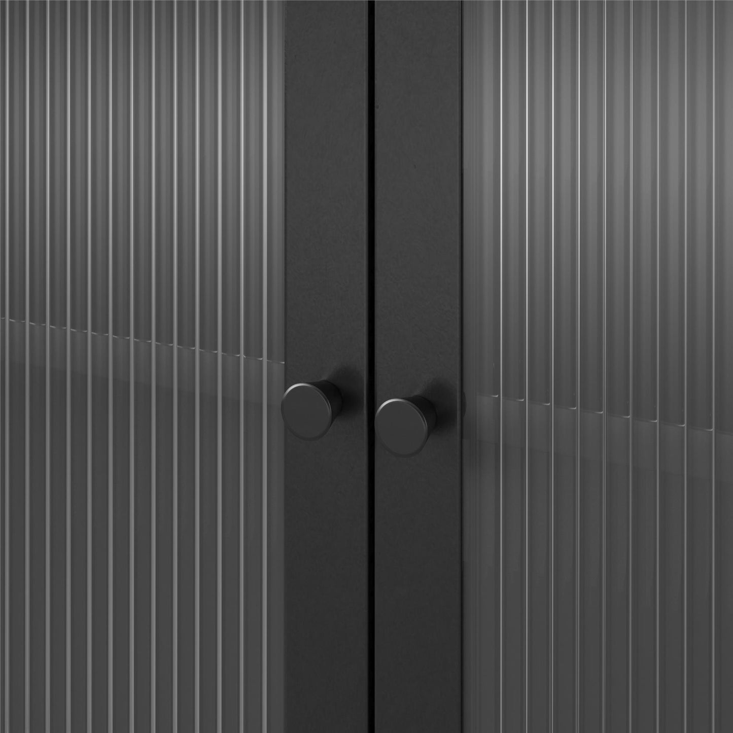 Ashbury Heights 2 Door Storage Cabinet-Fluted Glass Metal Locker, Black - Black