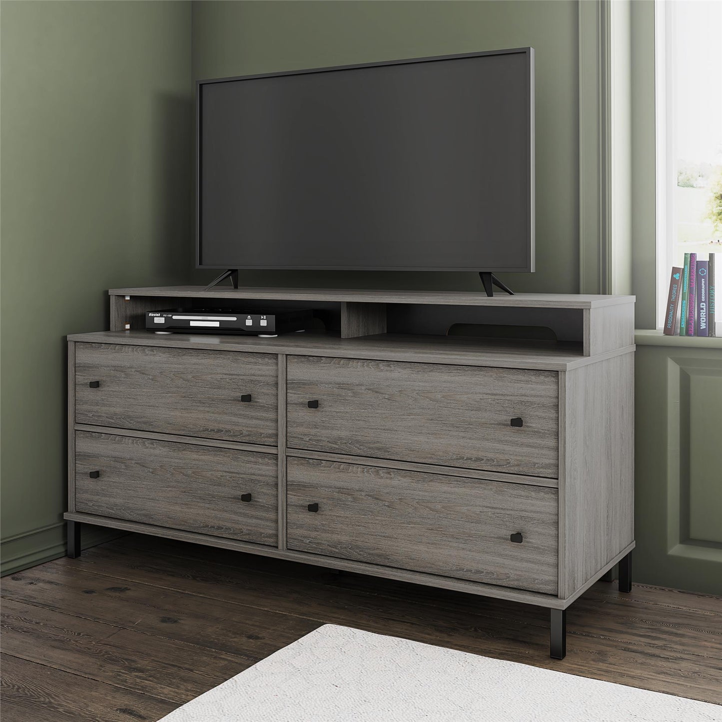 Kalissa Media Dresser for TVs up to 50", Gray Oak with Black - Gray Oak