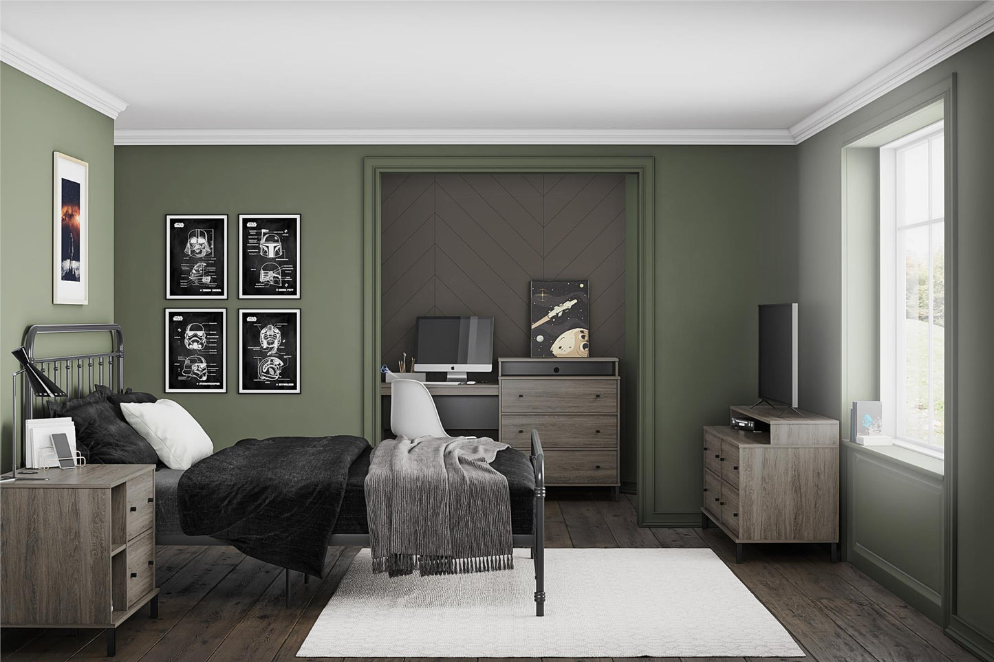 Kalissa Media Dresser for TVs up to 50", Gray Oak with Black - Gray Oak