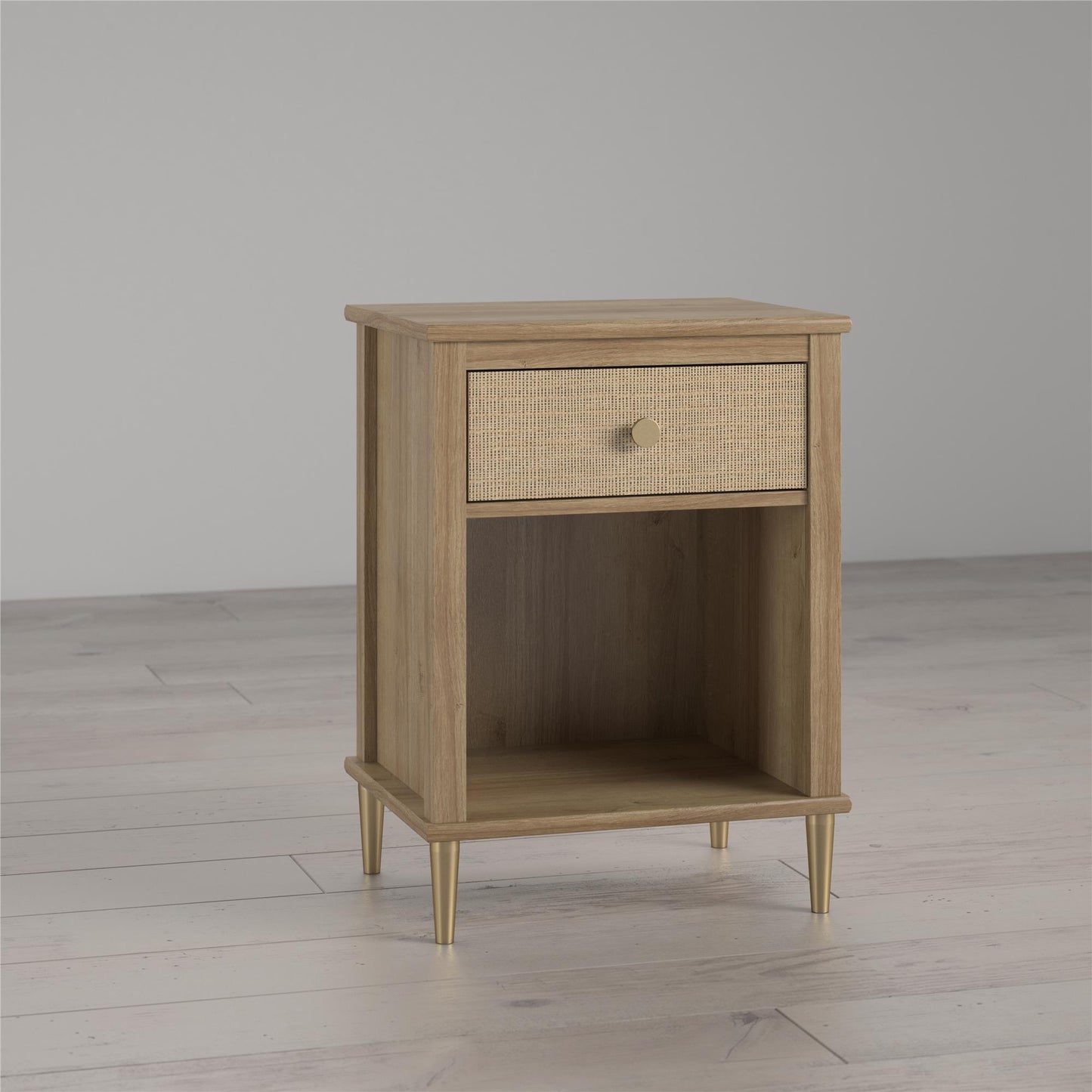 Shiloh Faux Rattan Nightstand with Drawer and Lower Shelf - Natural