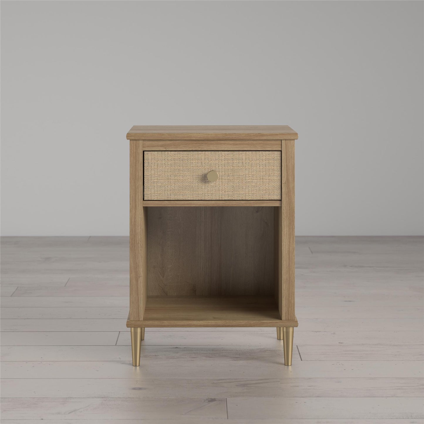 Shiloh Faux Rattan Nightstand with Drawer and Lower Shelf - Natural