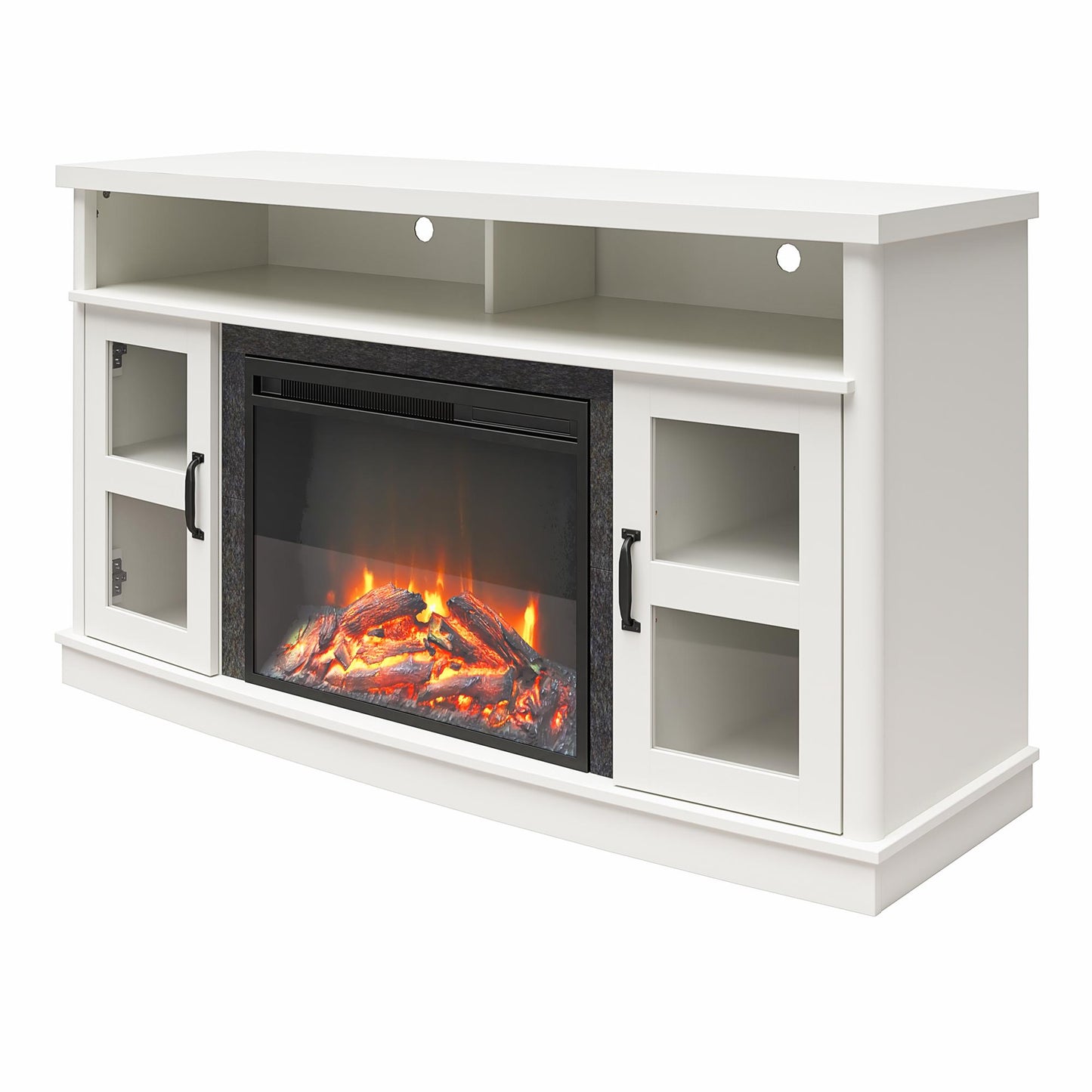 Barrow Creek Fireplace Console with Glass Doors for TVs up to 60", White - White