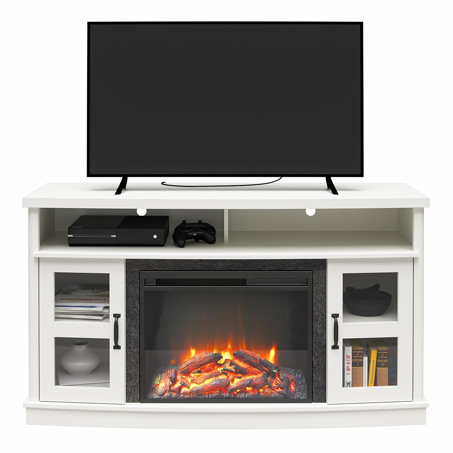 Barrow Creek Fireplace Console with Glass Doors for TVs up to 60", White - White