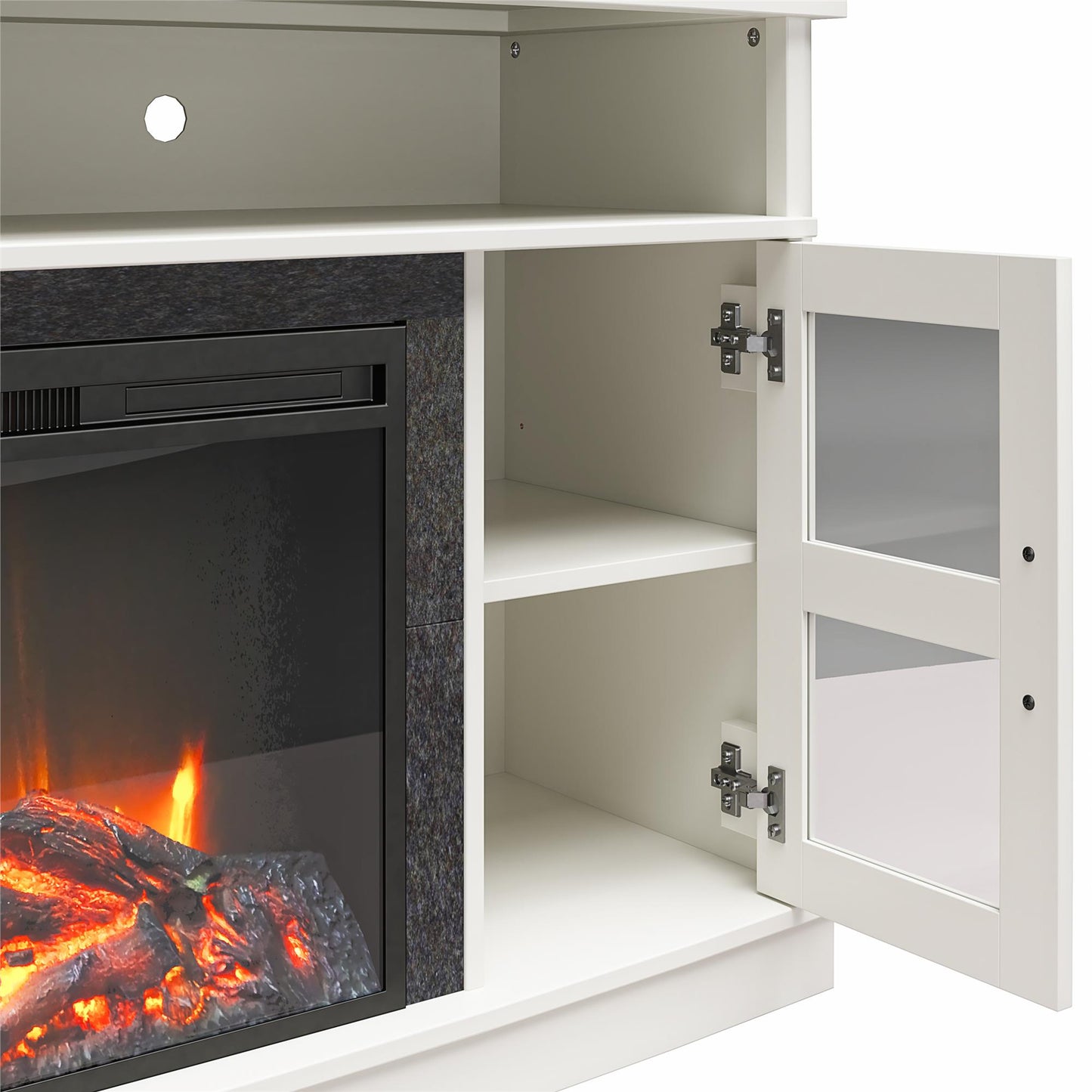 Barrow Creek Fireplace Console with Glass Doors for TVs up to 60", White - White