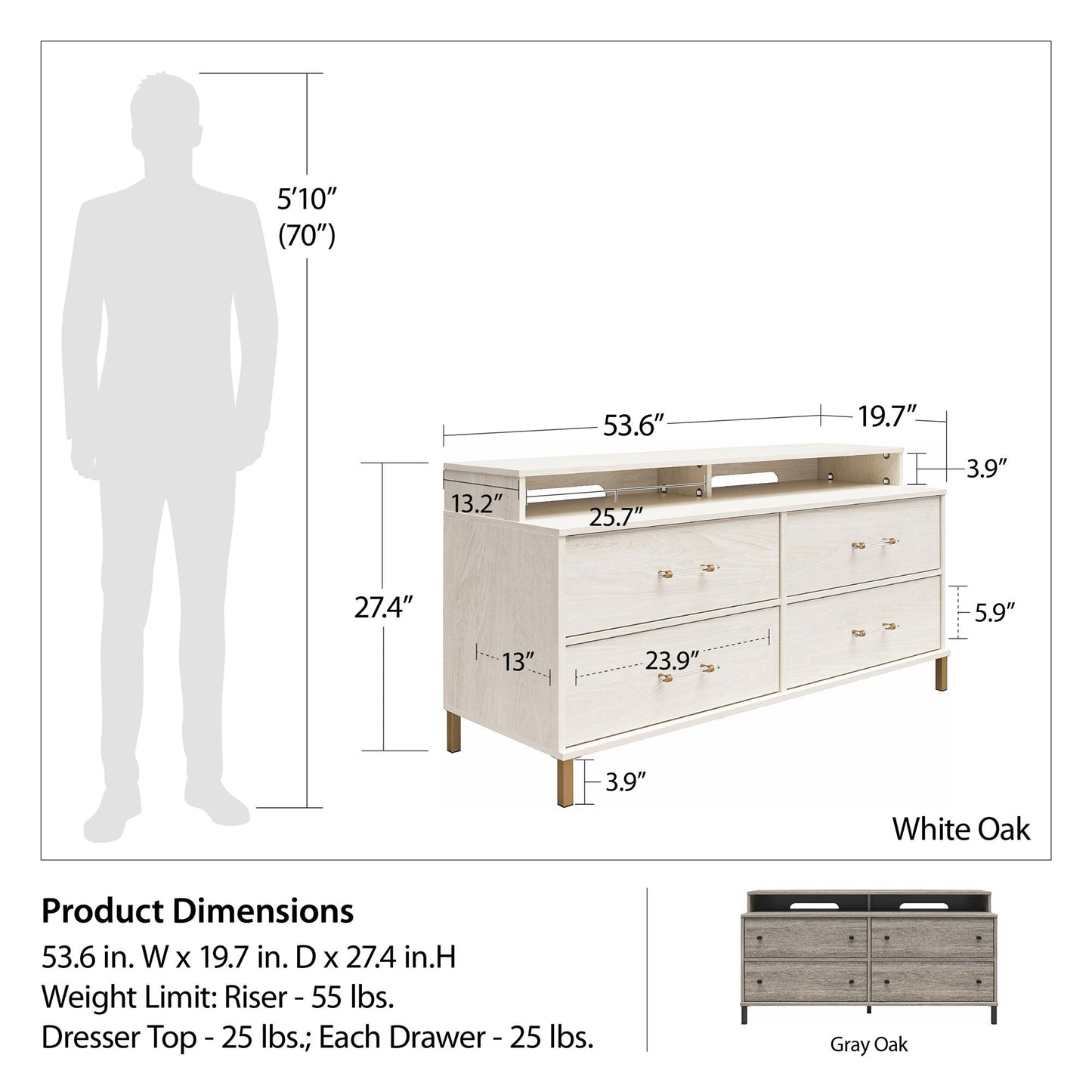 Kalissa Media Dresser for TVs up to 50", Gray Oak with Black - Gray Oak