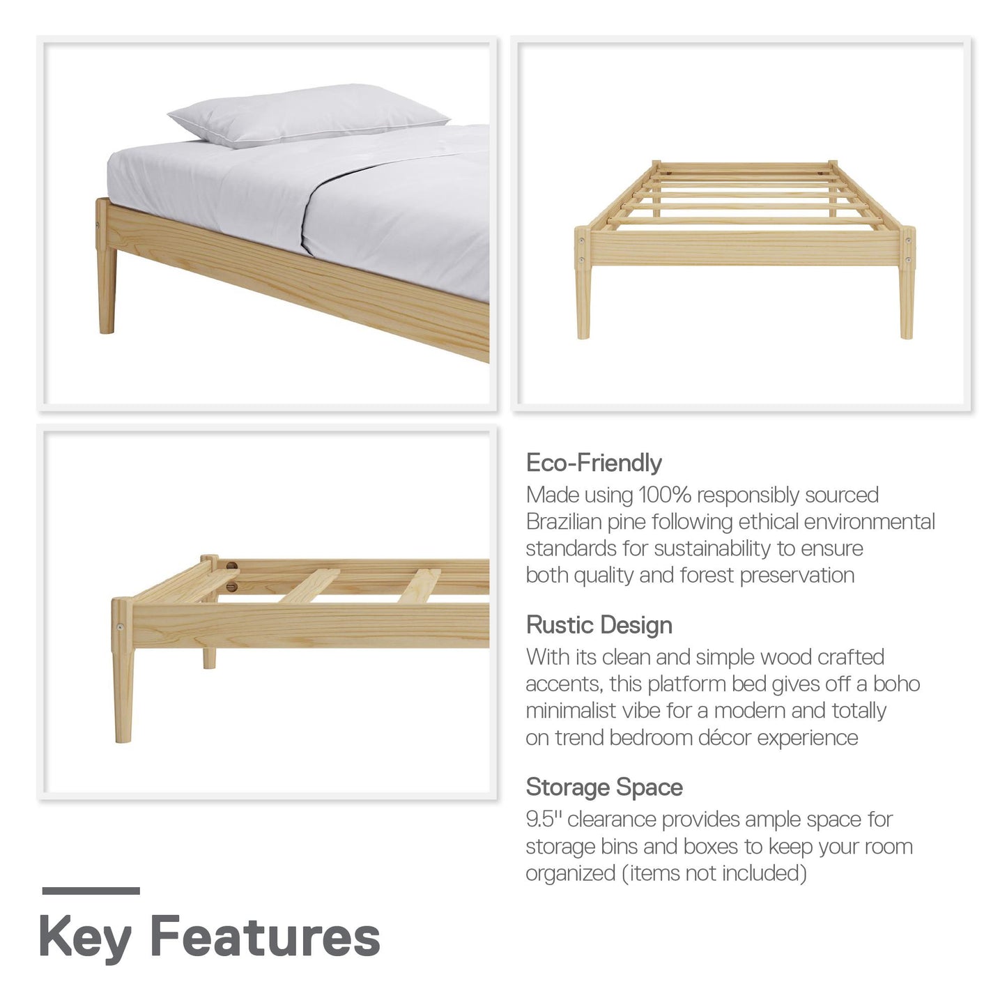 DHP Lorriana Wood Platform Bed, Twin Size, Natural - Natural - Twin