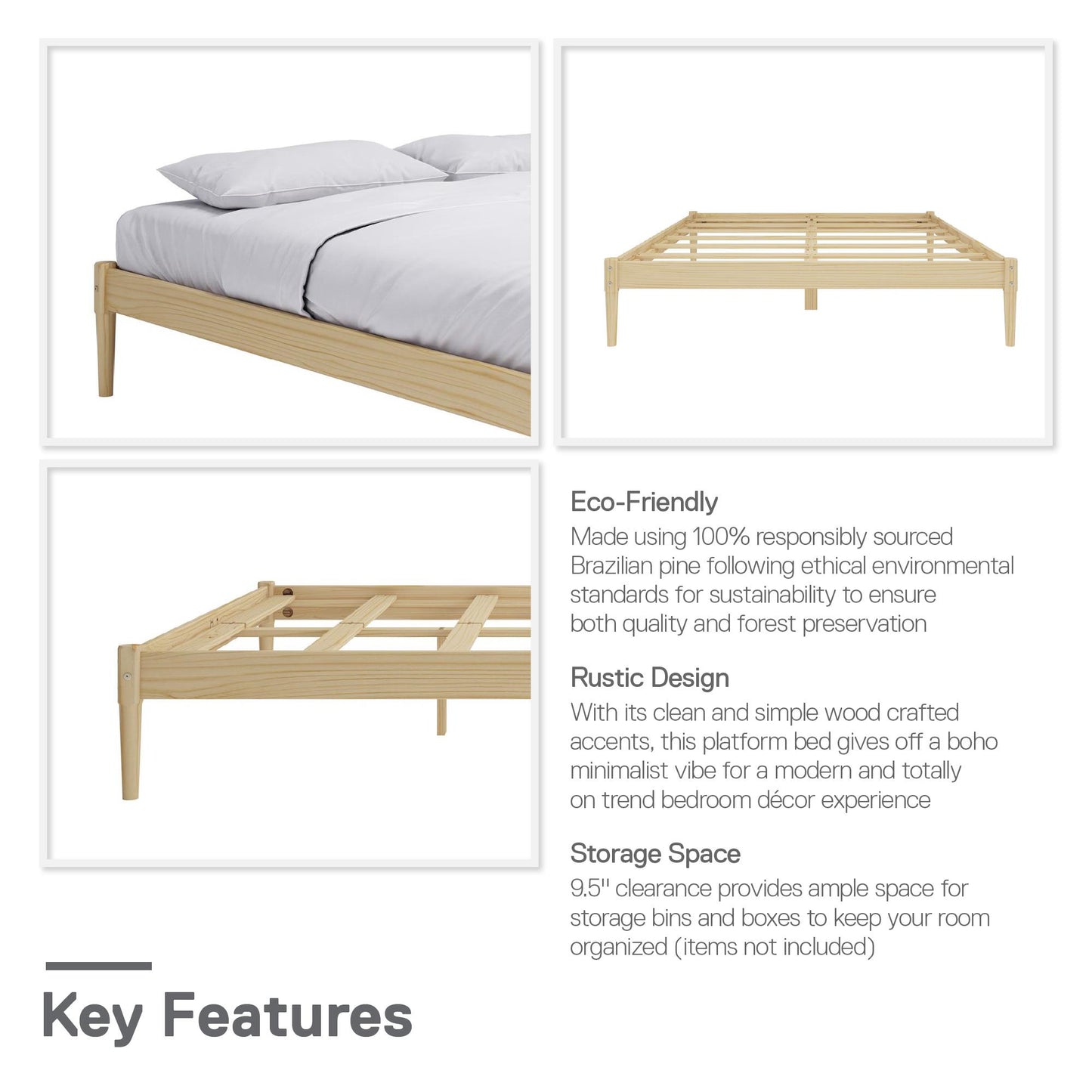 DHP Lorriana Wood Platform Bed, Full Size, Natural - Natural - Full