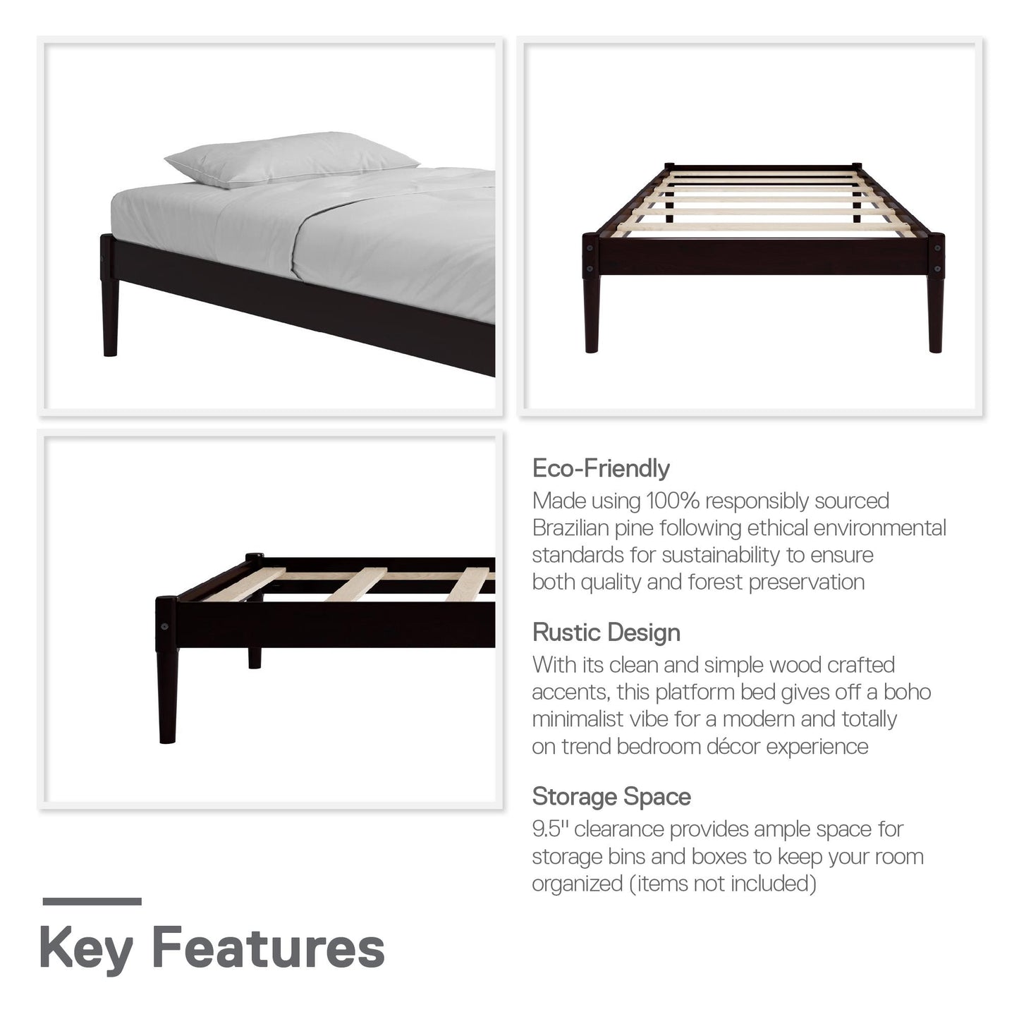 DHP Lorriana Wood Platform Bed, Twin Size, Espresso - Espresso - Twin