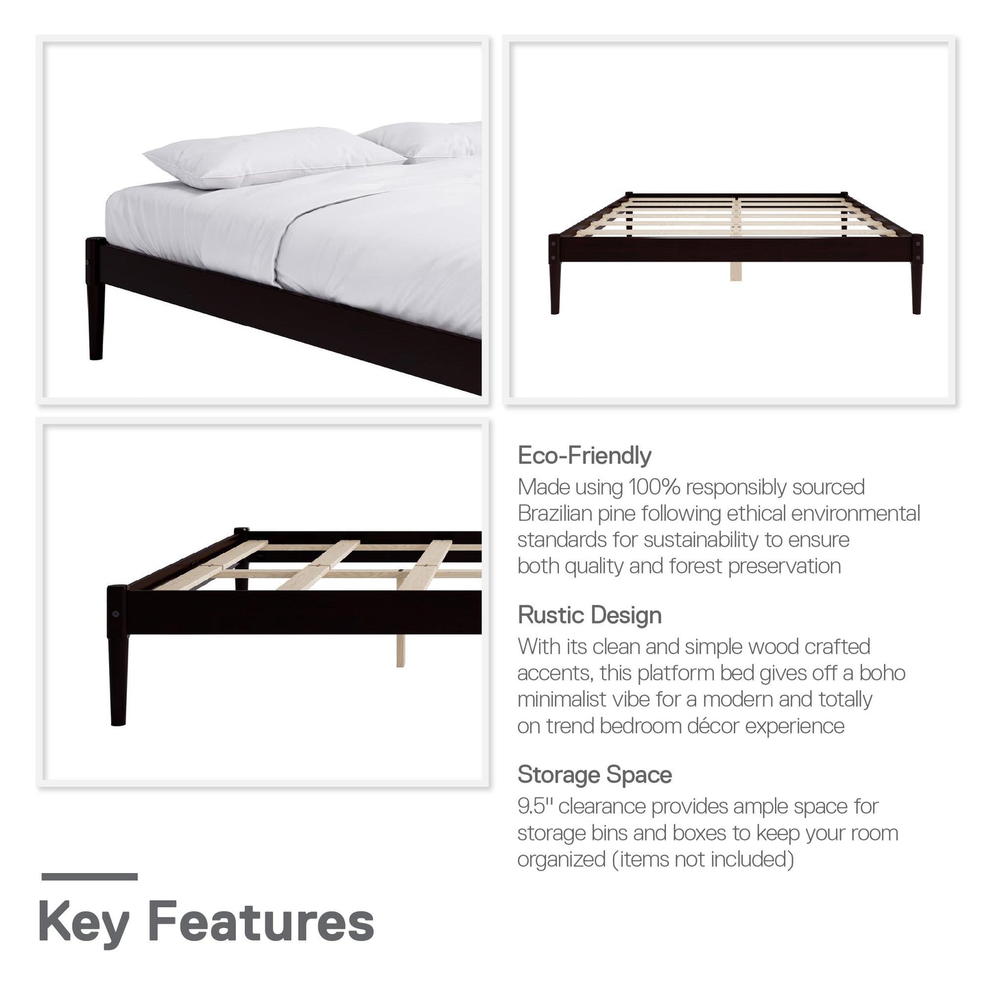DHP Lorriana Wood Platform Bed, Full Size, Espresso - Espresso - Full