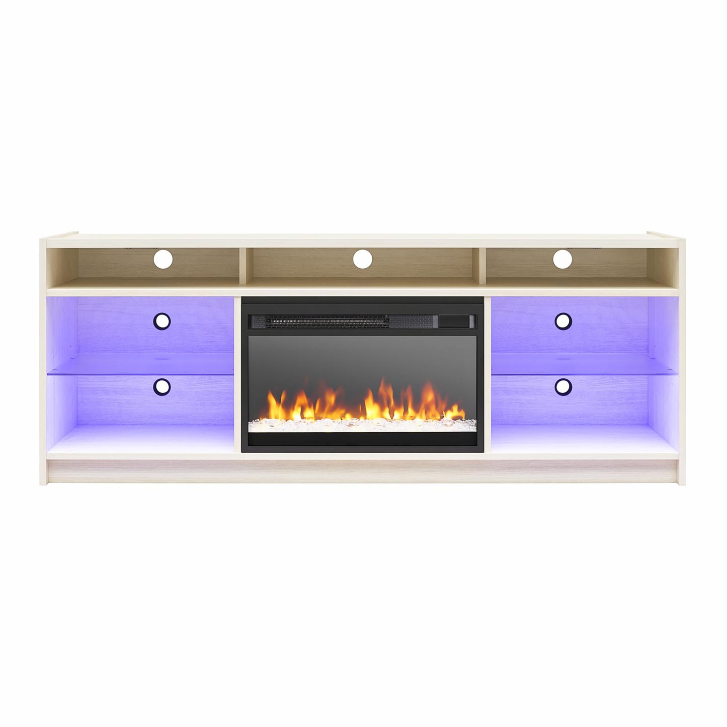Luna 65 In Fireplace TV Stand - Ivory Oak