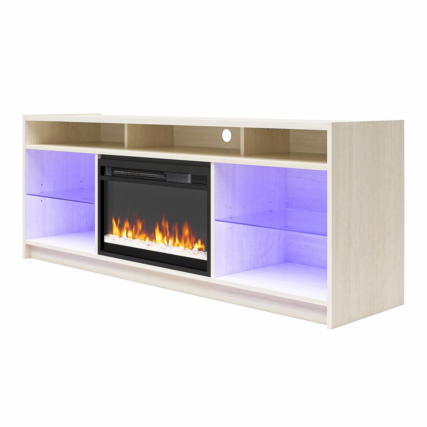 Luna 65 In Fireplace TV Stand - Ivory Oak