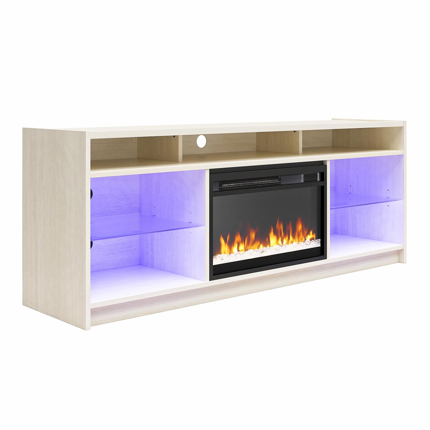 Luna 65 In Fireplace TV Stand - Ivory Oak