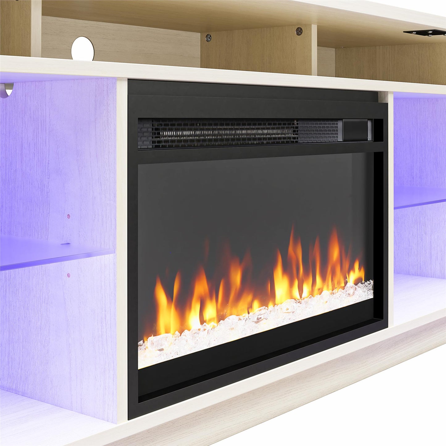 Luna 65 In Fireplace TV Stand - Ivory Oak