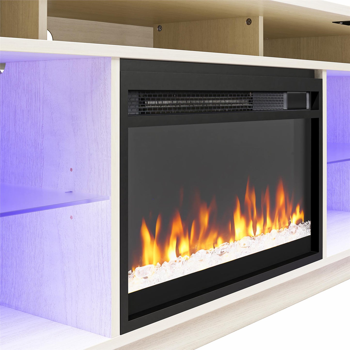 Luna Fireplace TV Stand for TVs up to 75", Ivory Oak - Ivory Oak