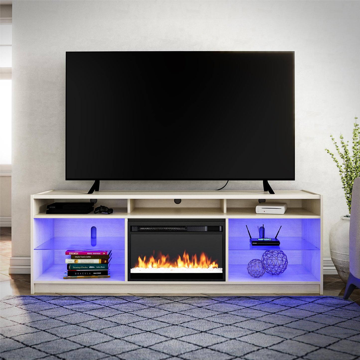 Luna Fireplace TV Stand for TVs up to 75", Ivory Oak - Ivory Oak