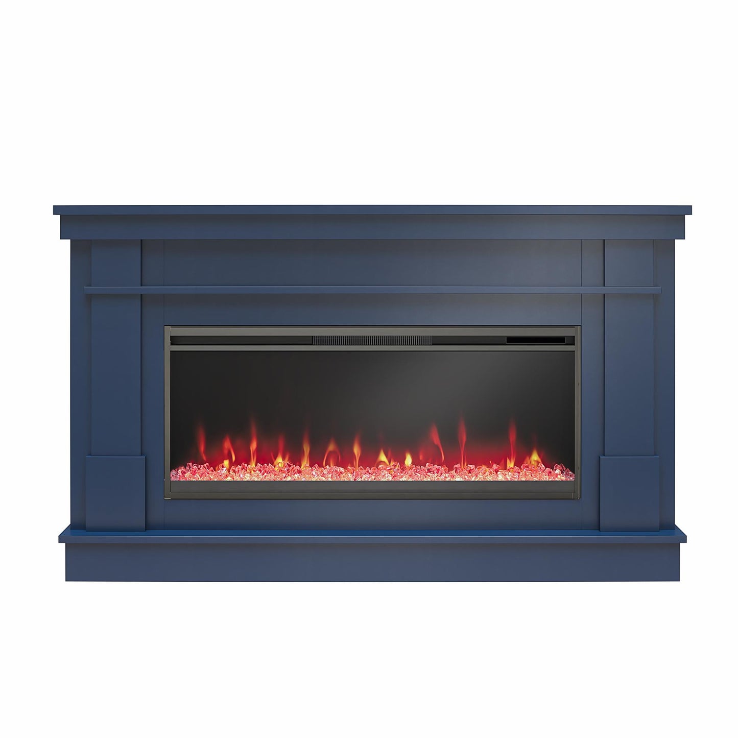 Waverly Wide Mantel with Linear Electric Fireplace & Crystal Ember Bed, Navy - Navy