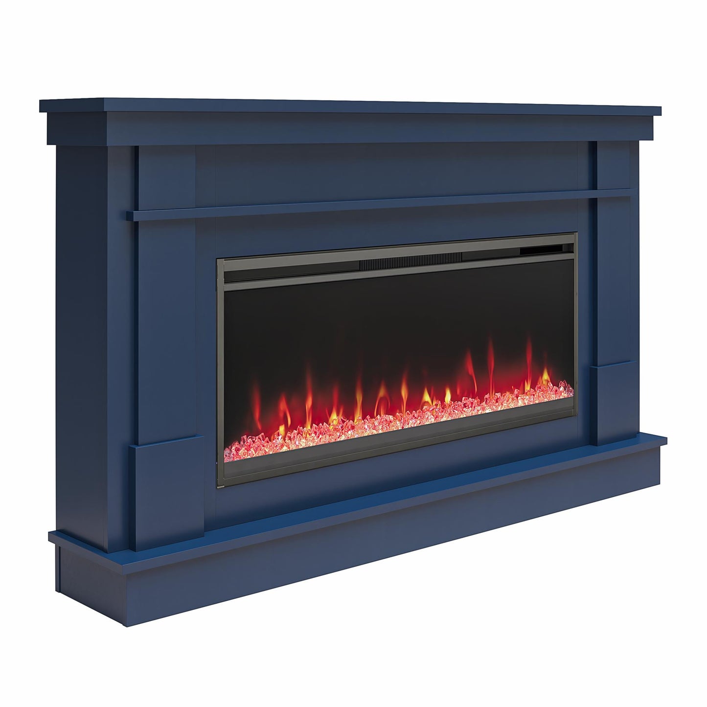 Waverly Wide Mantel with Linear Electric Fireplace & Crystal Ember Bed, Navy - Navy