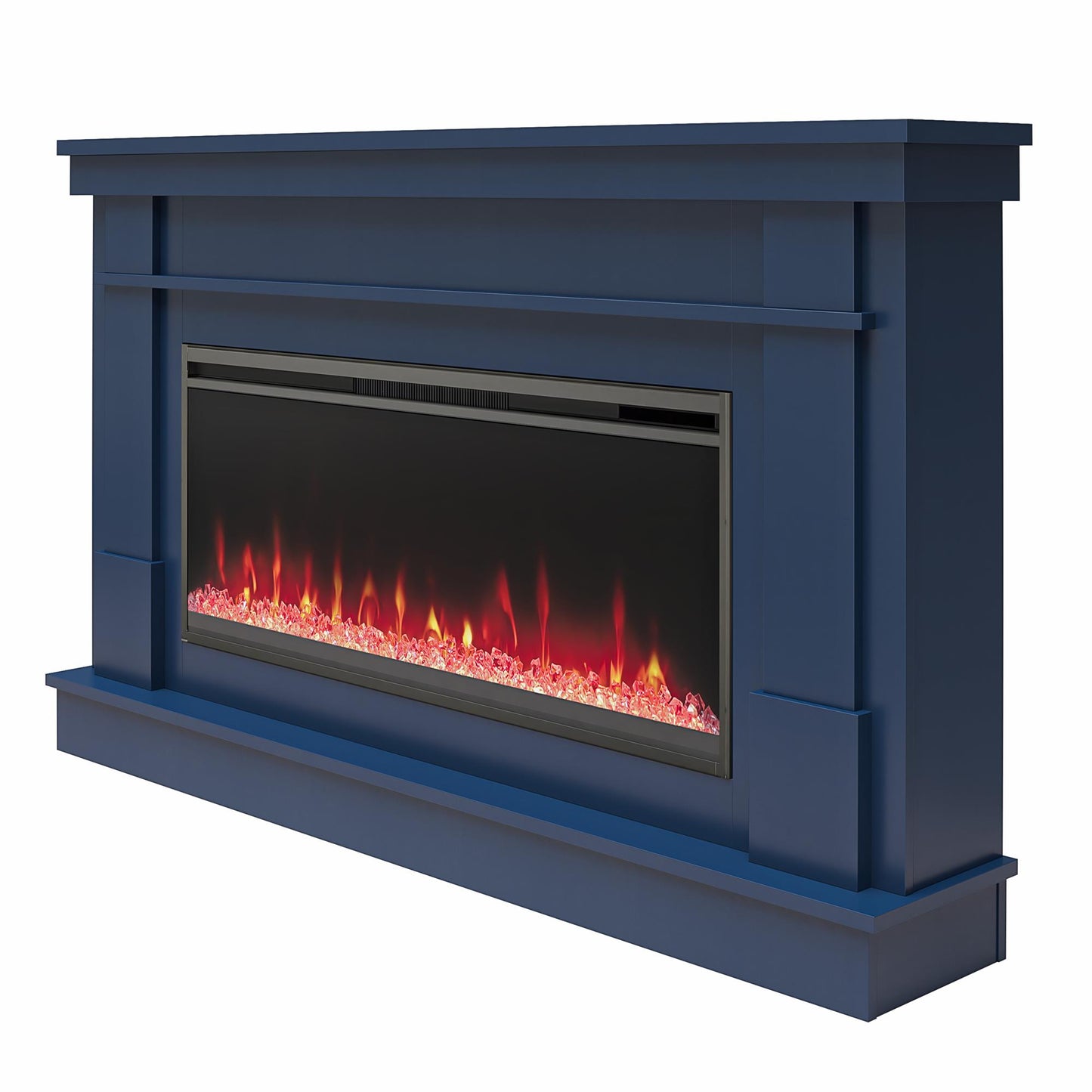 Waverly Wide Mantel with Linear Electric Fireplace & Crystal Ember Bed, Navy - Navy