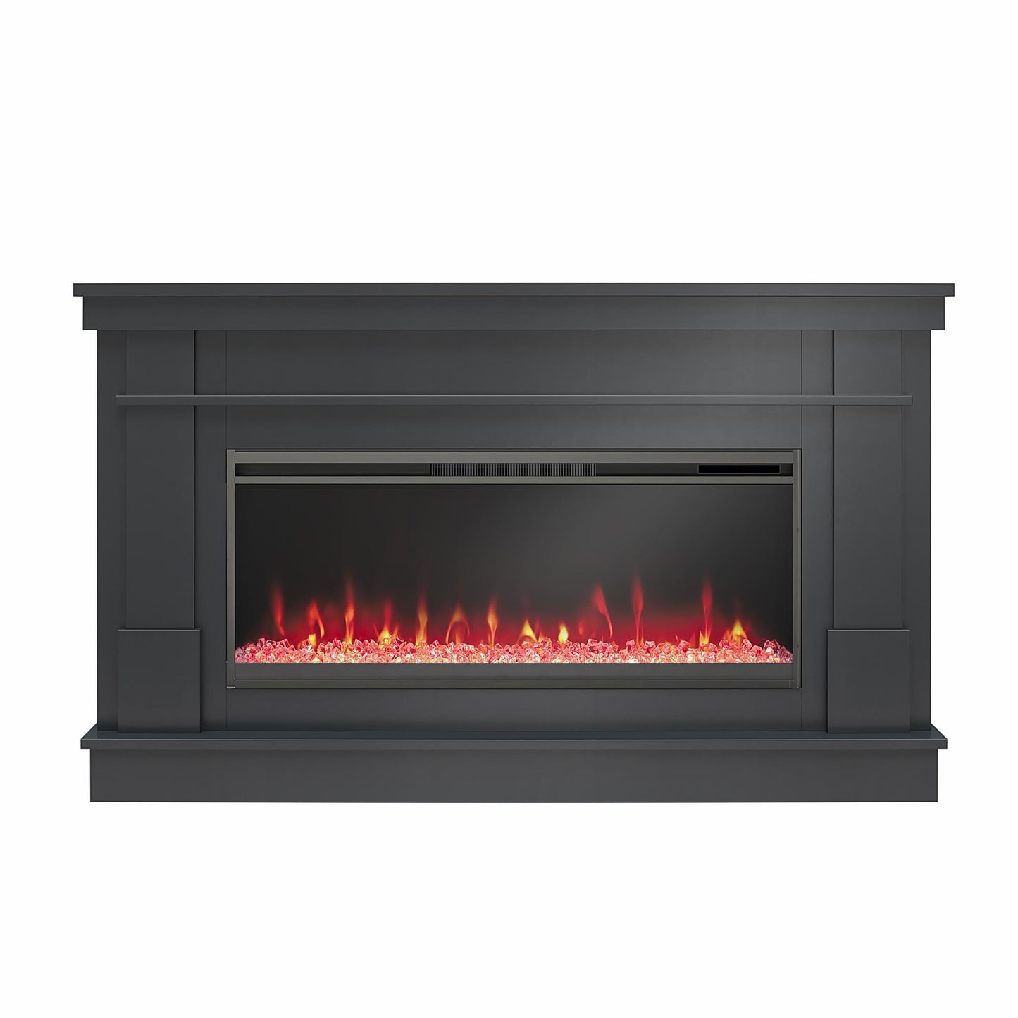 Waverly Wide Mantel with Linear Electric Fireplace & Crystal Ember Bed, Black - Black