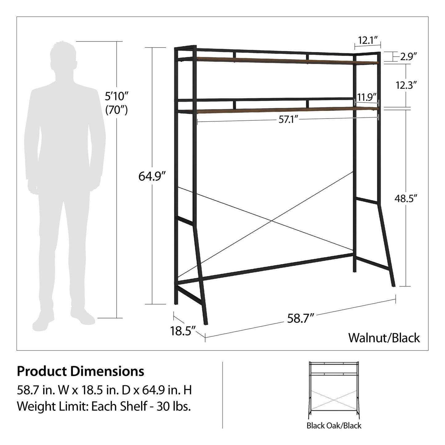 Beverly Full Size Over-The-Bed Storage - Walnut