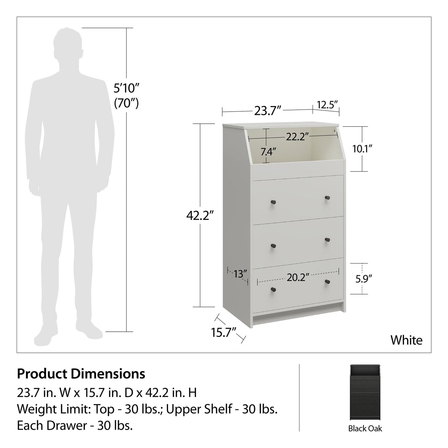 The Loft 3 Drawer Dresser - Black Oak