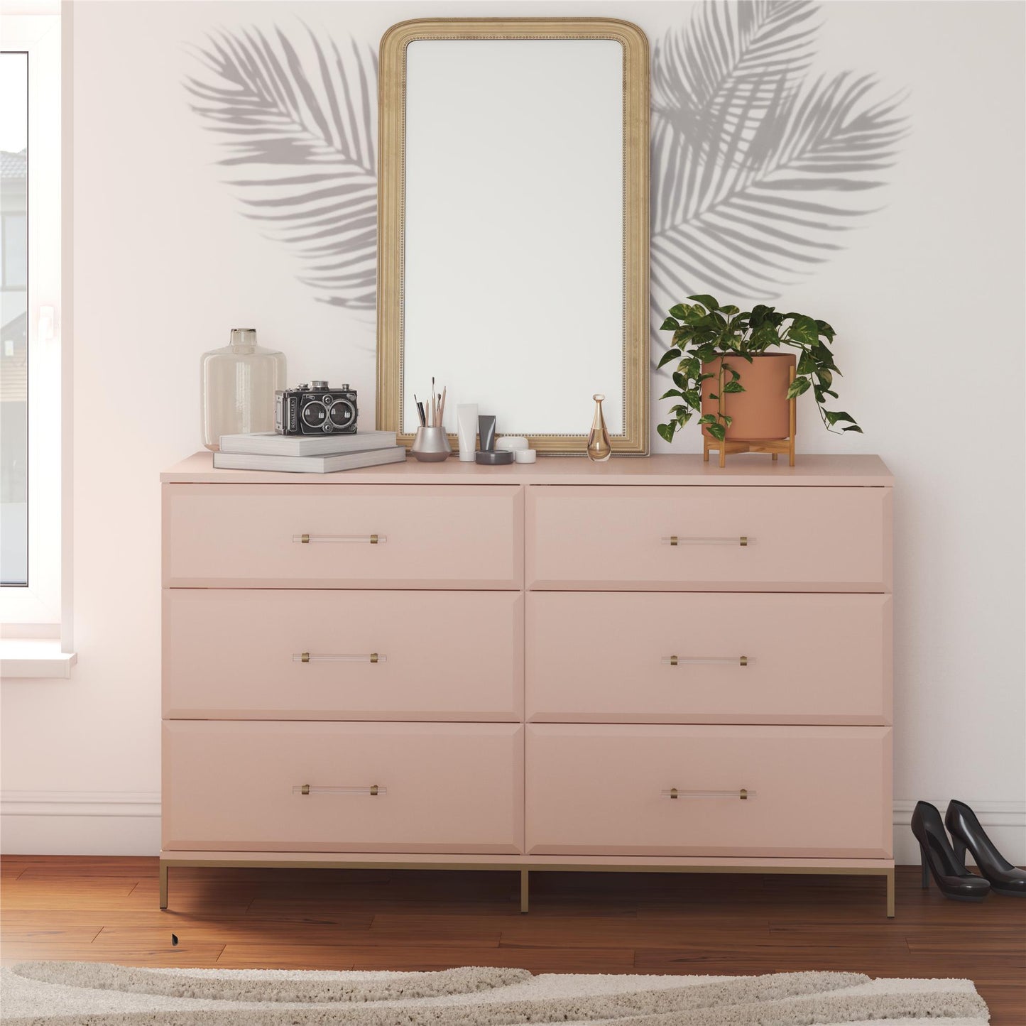Effie 6 Drawer Dresser - Pale Pink
