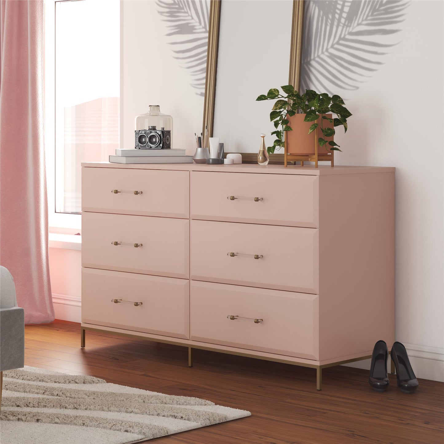 Effie 6 Drawer Dresser - Pale Pink
