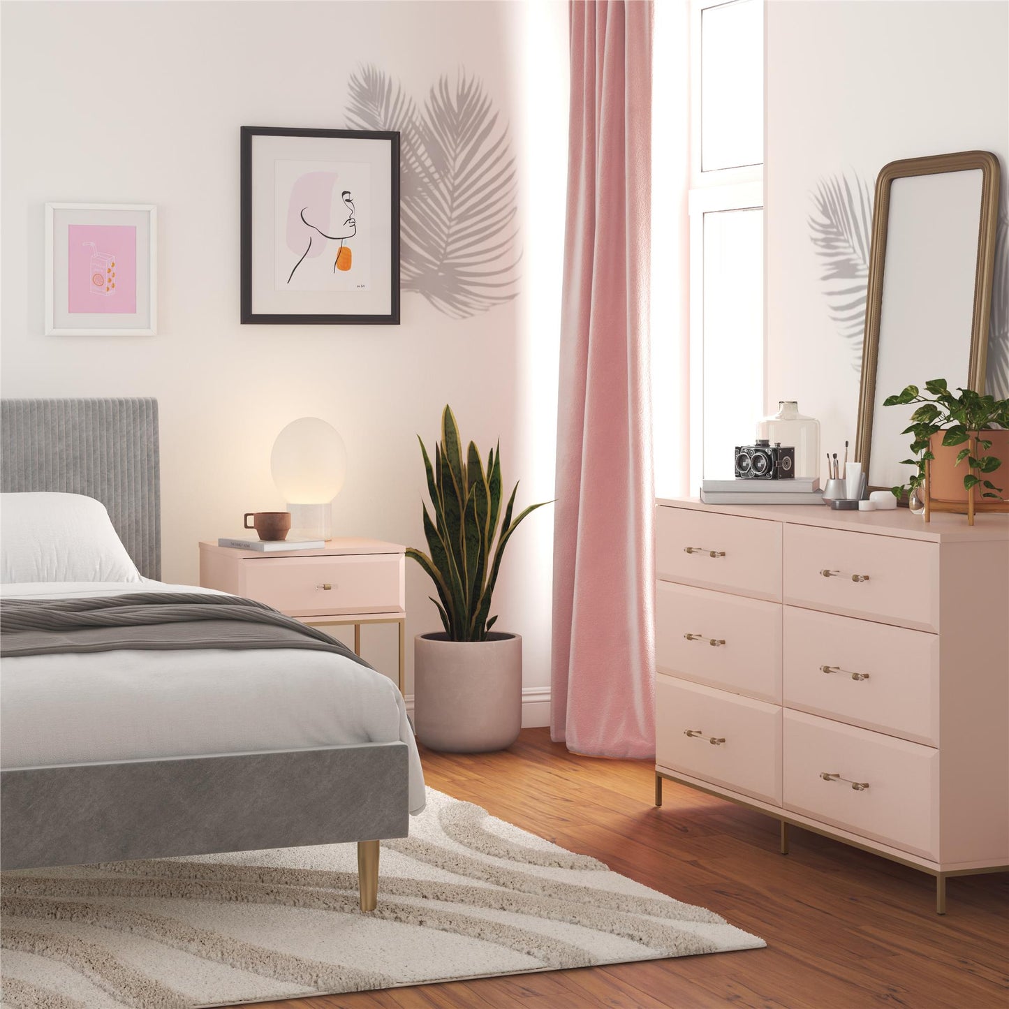 Effie 6 Drawer Dresser - Pale Pink