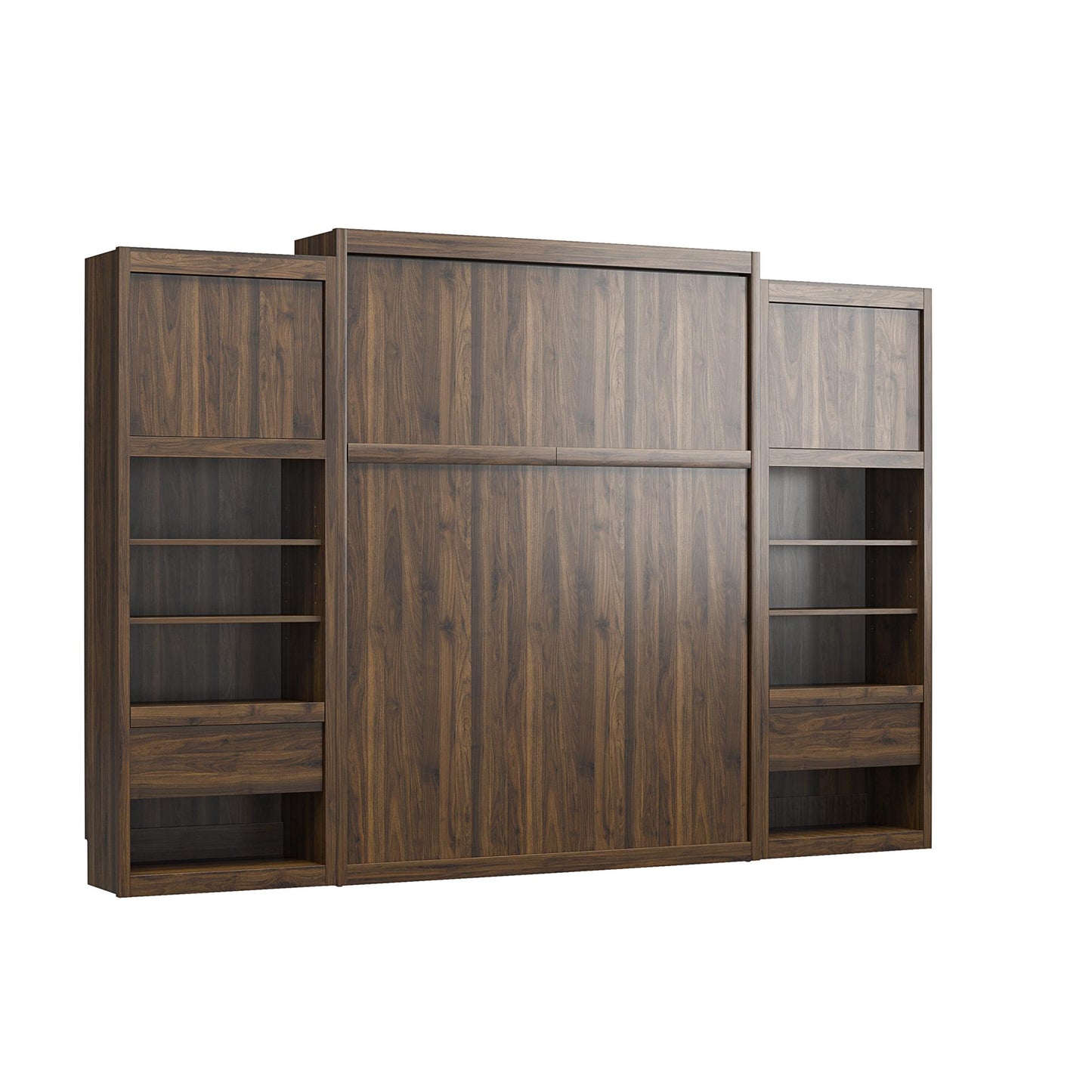 Paramount Single Side Cabinet for Wall Beds with Pullout Nightstand and Storage - Columbia Walnut