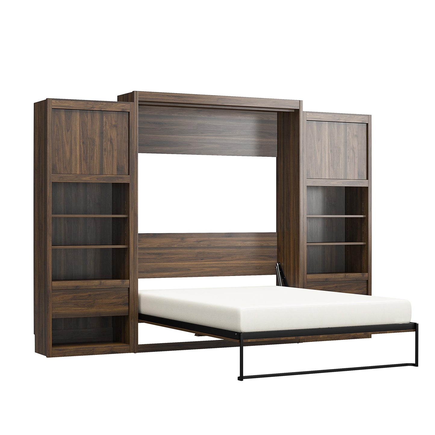 Paramount Single Side Cabinet for Wall Beds with Pullout Nightstand and Storage - Columbia Walnut