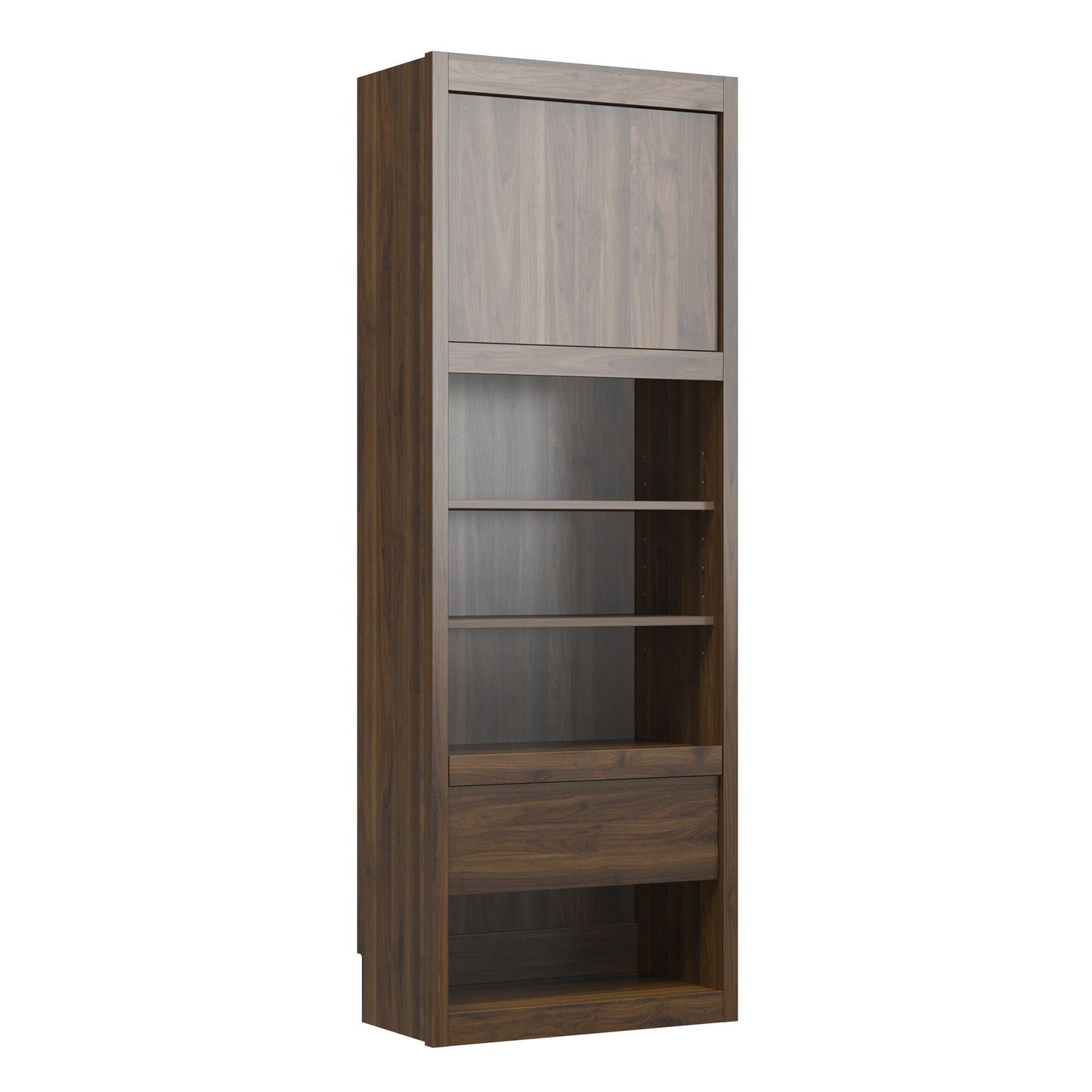 Paramount Single Side Cabinet for Wall Beds with Pullout Nightstand and Storage - Columbia Walnut