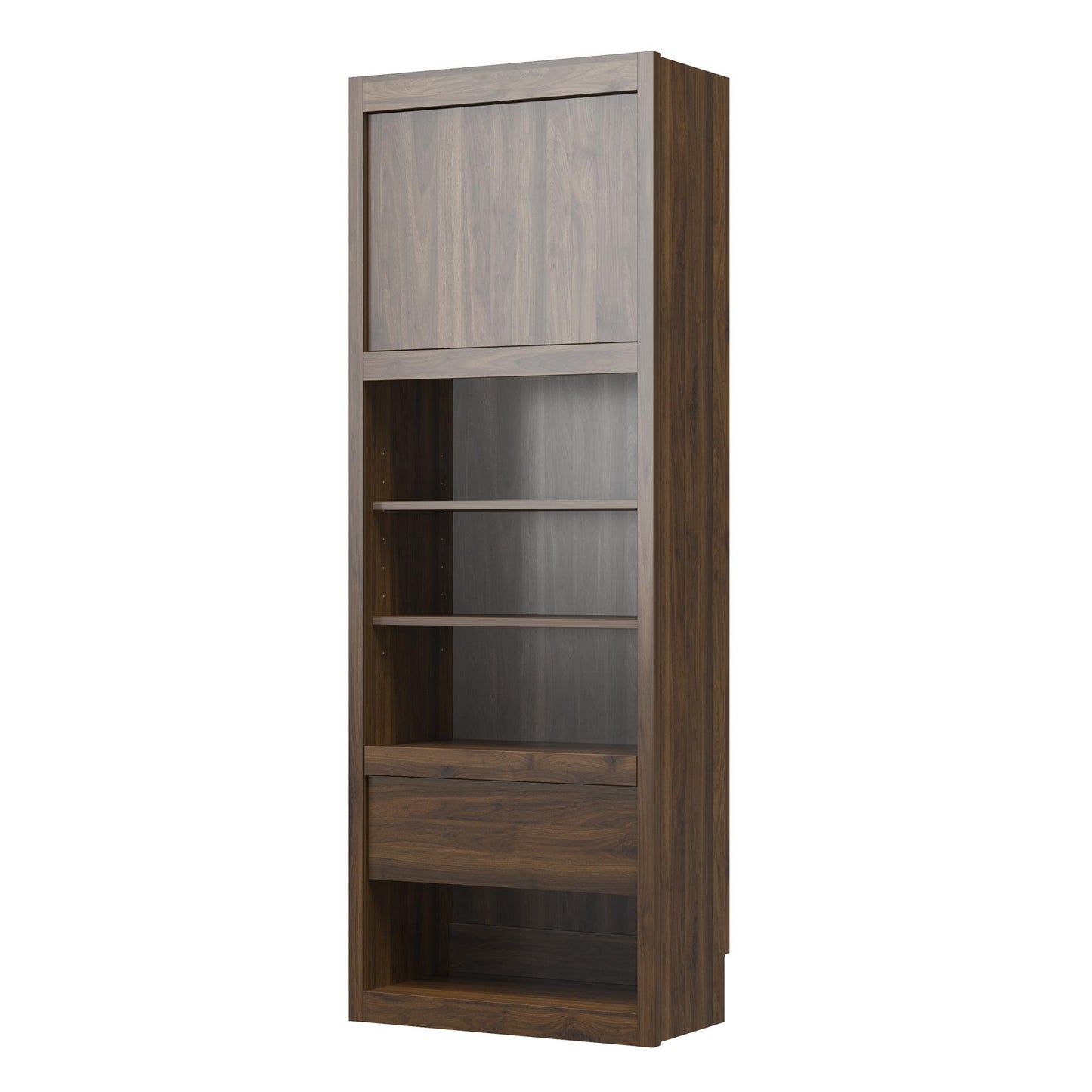 Paramount Single Side Cabinet for Wall Beds with Pullout Nightstand and Storage - Columbia Walnut