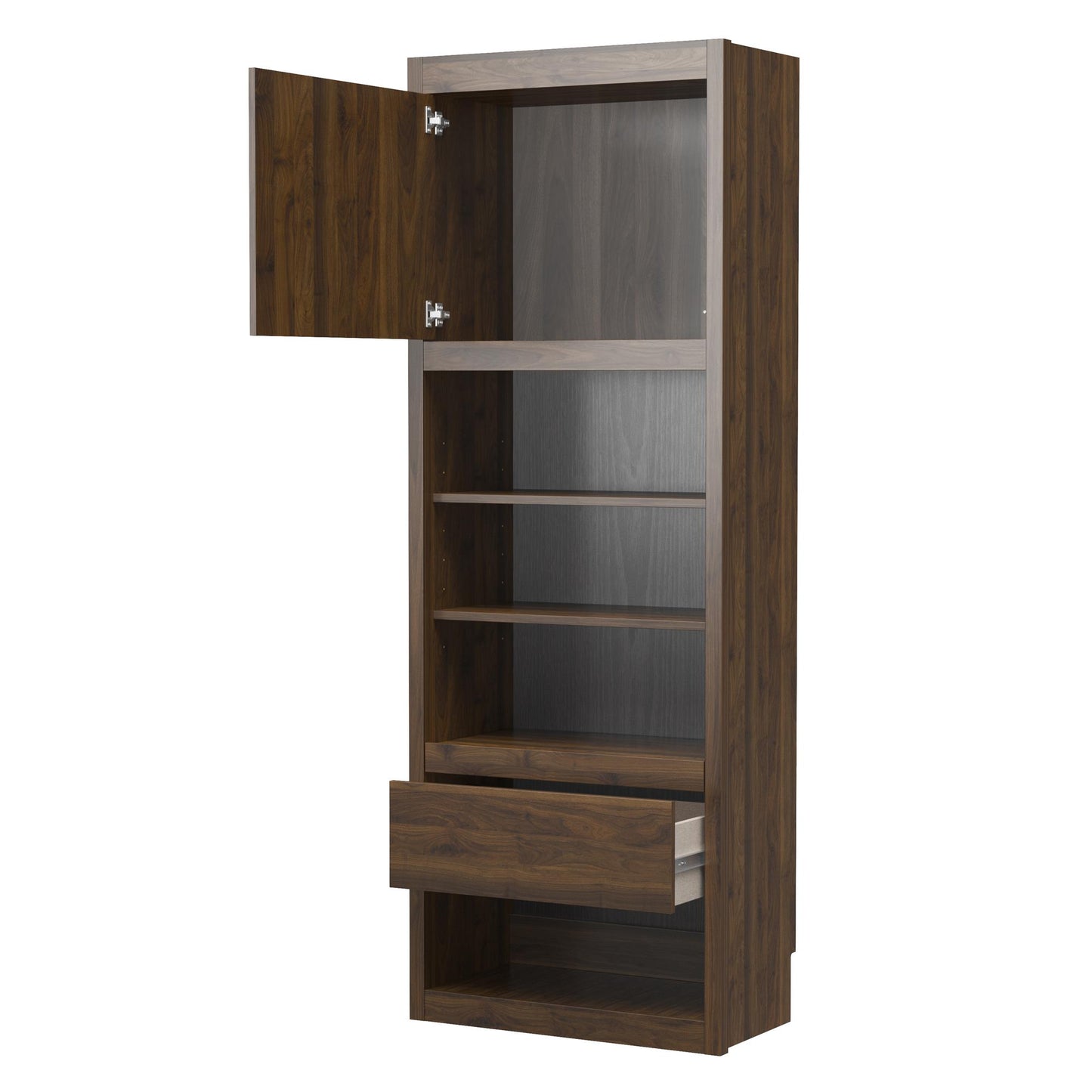 Paramount Single Side Cabinet for Wall Beds with Pullout Nightstand and Storage - Columbia Walnut
