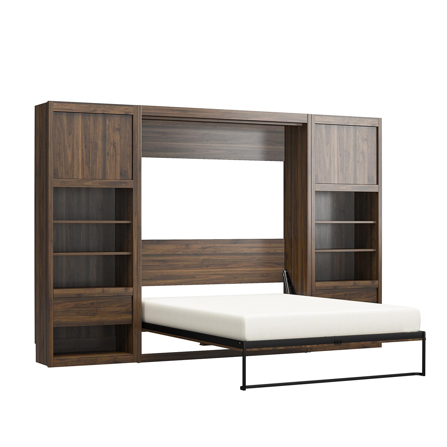 Paramount Single Side Cabinet for Wall Beds with Pullout Nightstand and Storage - Columbia Walnut