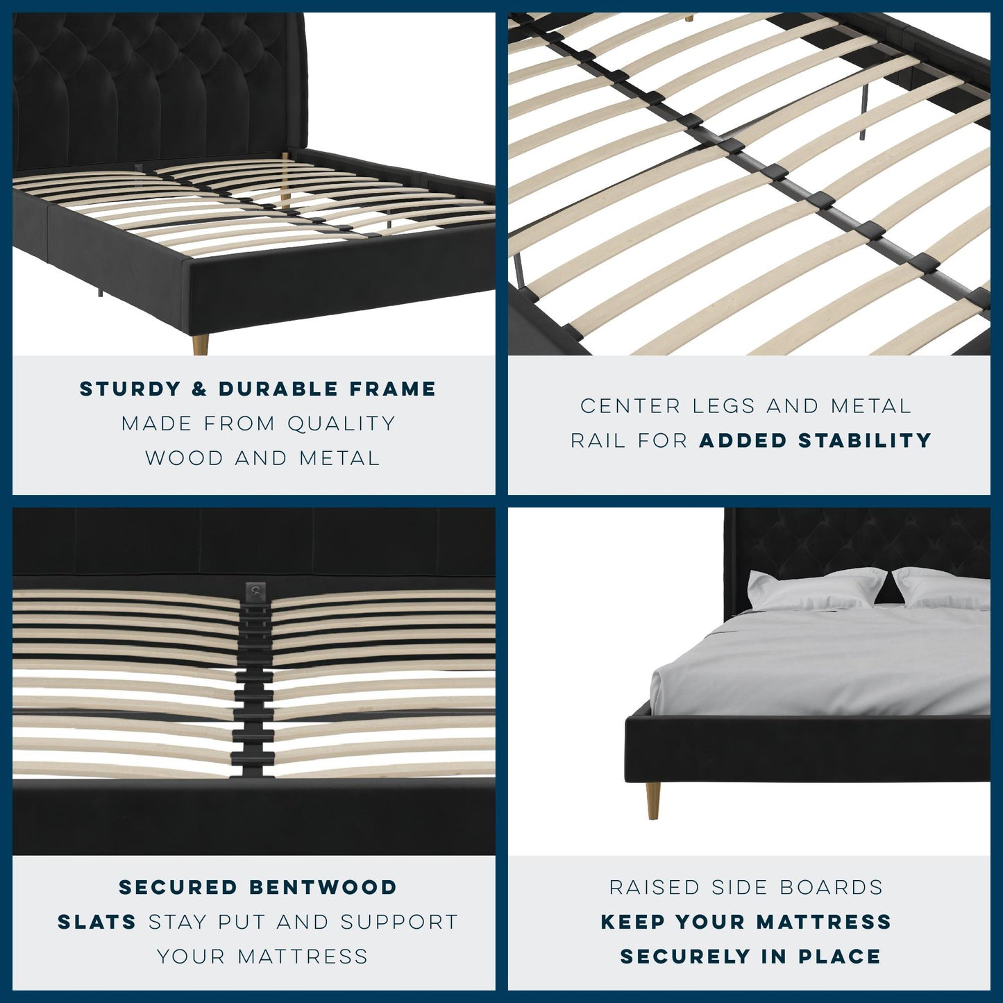 Novogratz Her Majesty Upholstered Bed, Queen, Black Velvet - Black - Queen