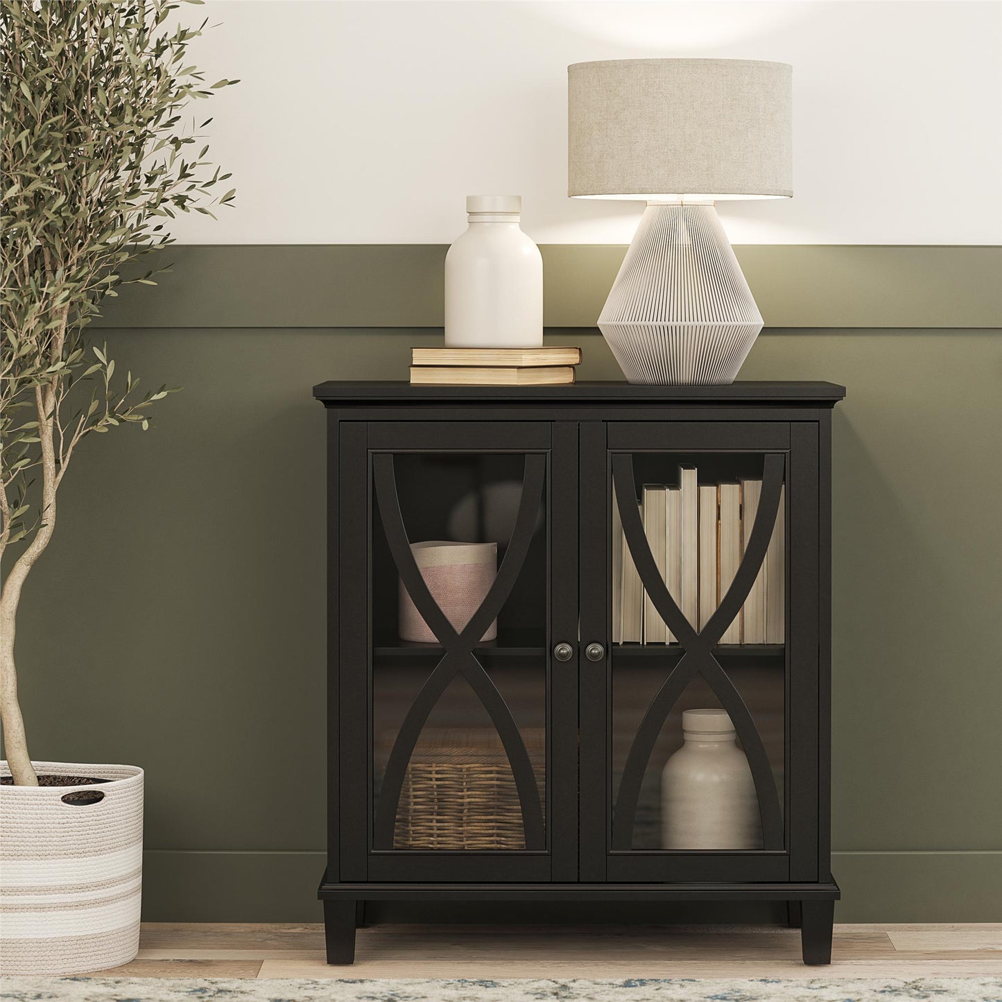 Celeste Accent Cabinet with Glass Doors - Black