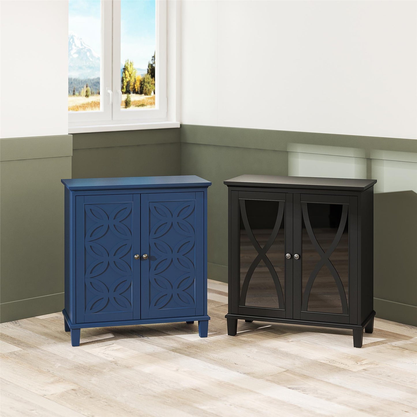 Celeste Accent Cabinet with Glass Doors - Black