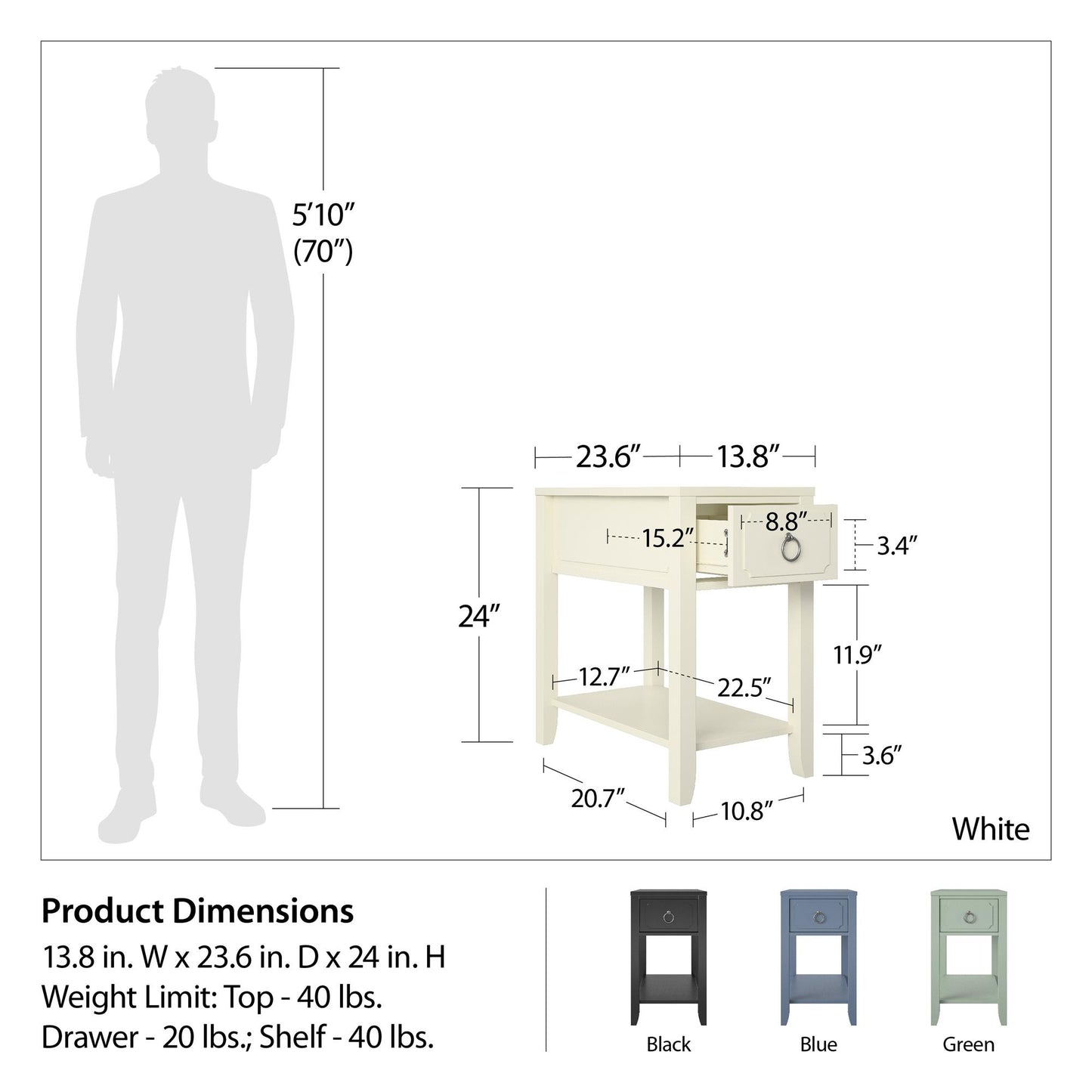 Her Majesty Narrow Side Table - Pale Green