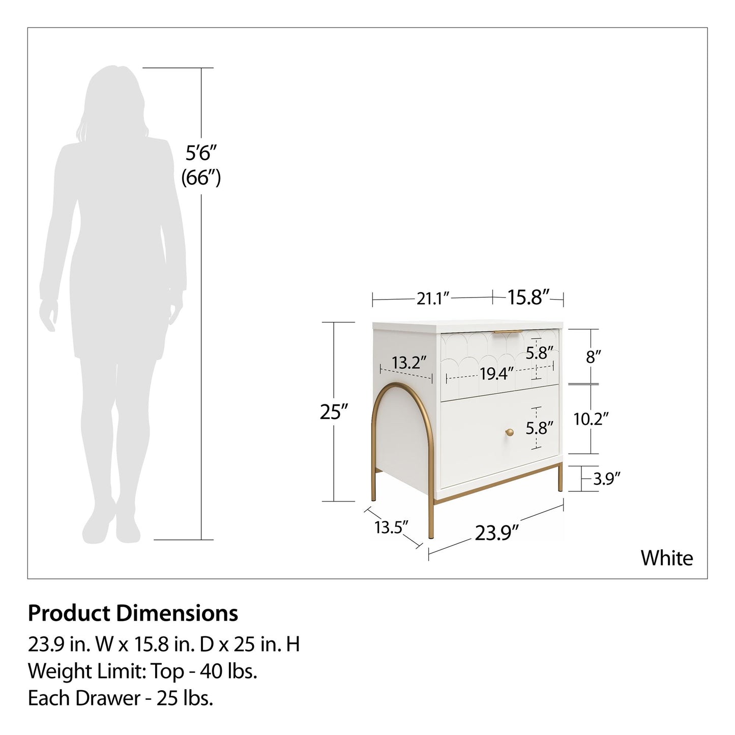 Anastasia Nightstand - White