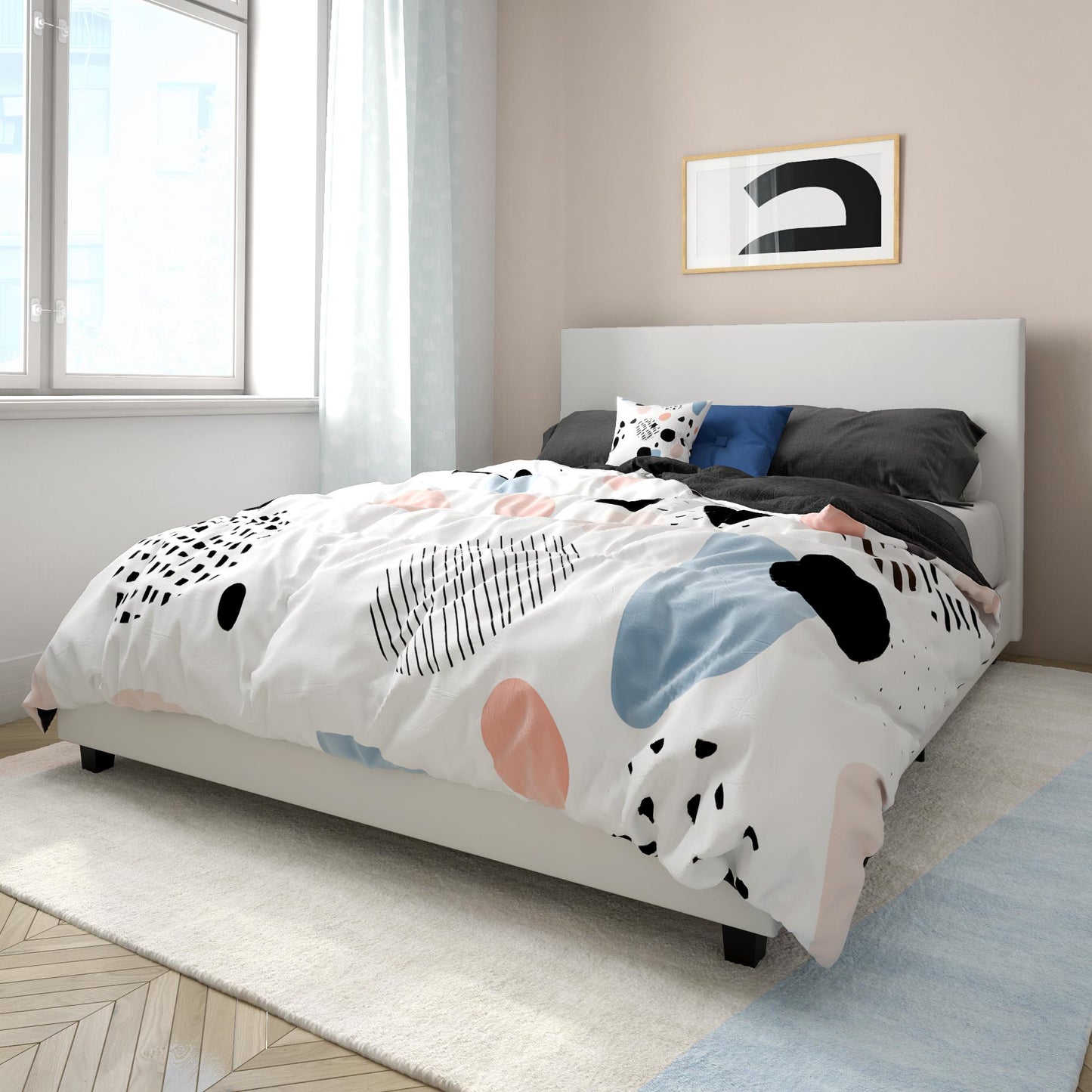 Mainstays Upholstered Bed - Queen - White Faux leather - Queen