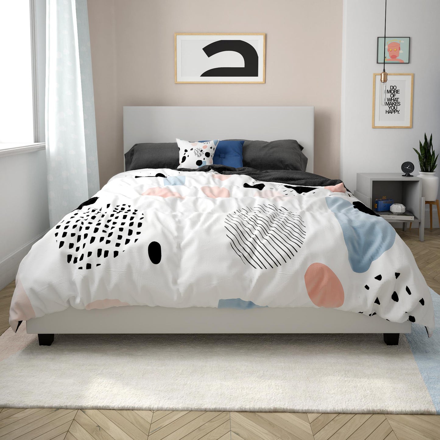 Mainstays Upholstered Bed - Queen - White Faux leather - Queen