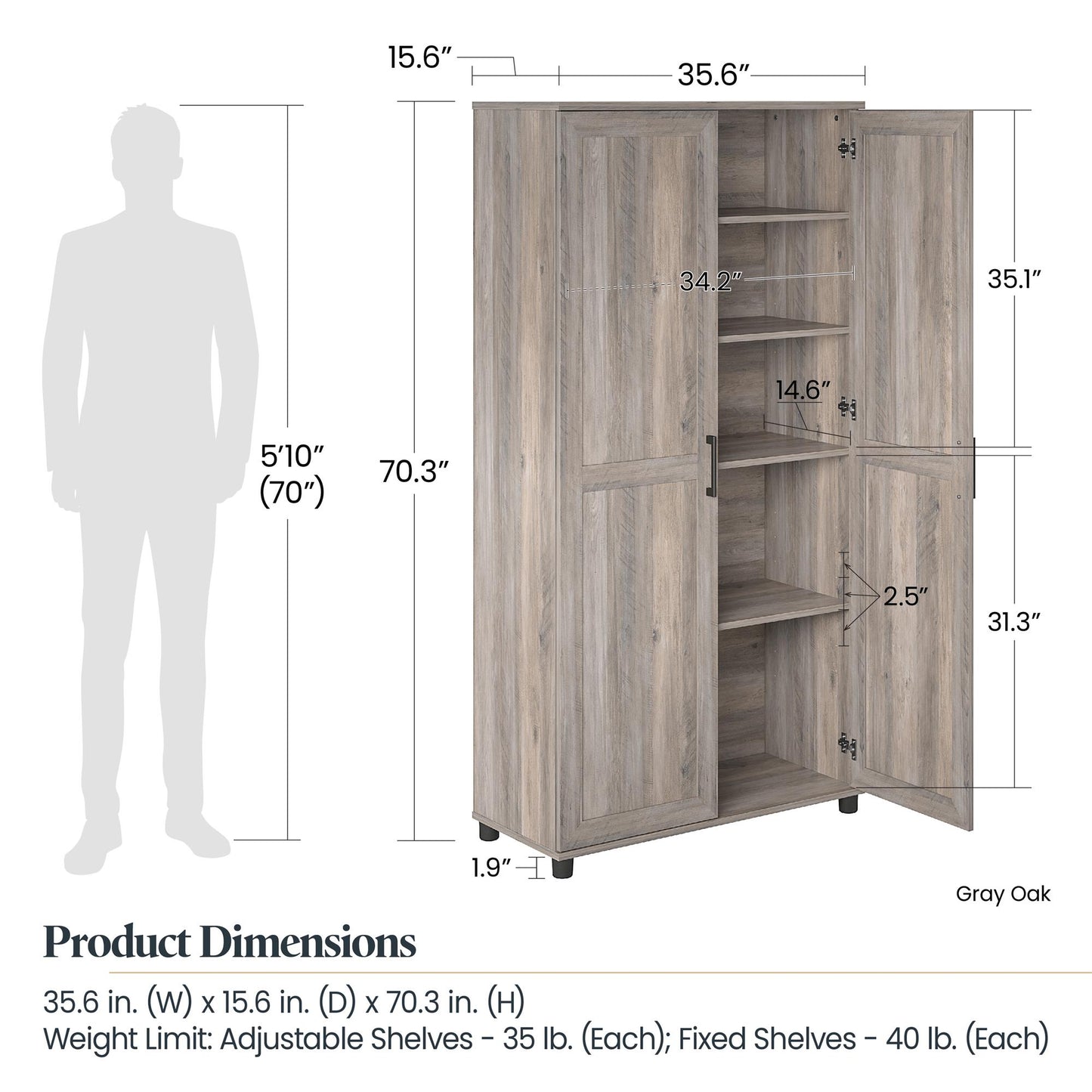 Dwyer 36in 2 Door Storage Cabinet - Gray Oak