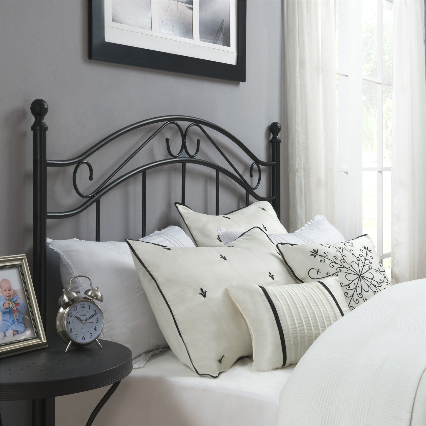 Mainstays Full/Queen Metal Headboard with Delicate Detailing, Black - Black
