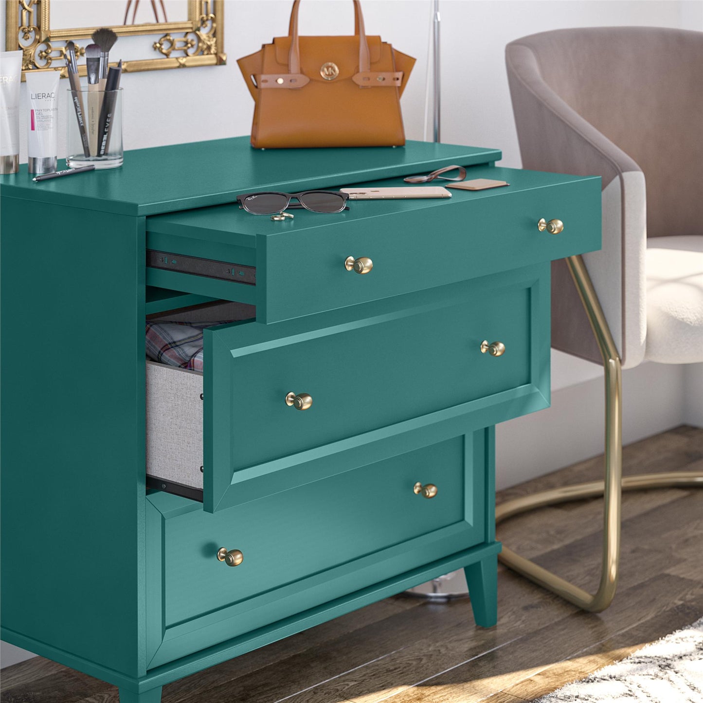 Monticello 2 Drawer Dresser w/ Pull-out Desk - Emerald Green