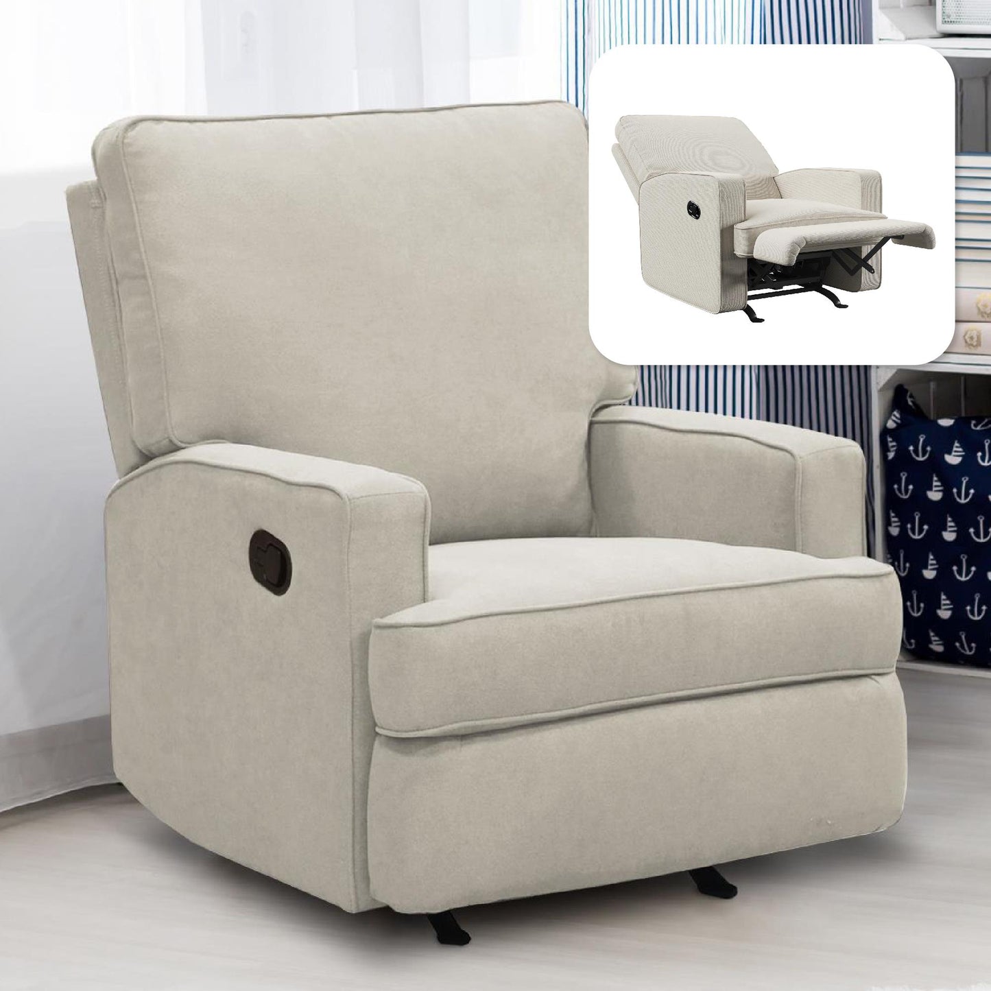 Baby Relax Salma Glider Rocker Recliner Chair, Beige Chenille - Beige