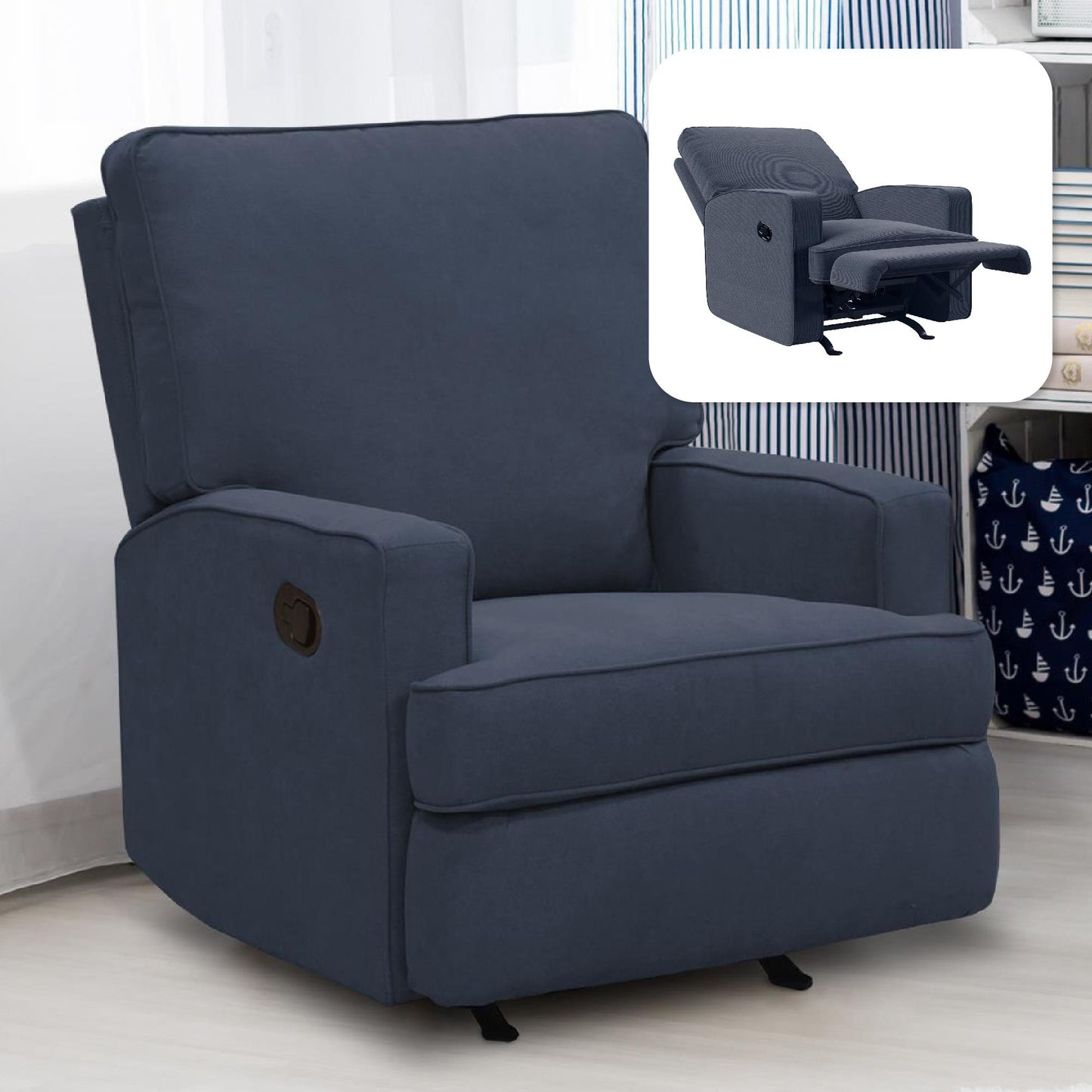 Baby Relax Salma Glider Rocker Recliner Chair, Navy Chenille - Navy